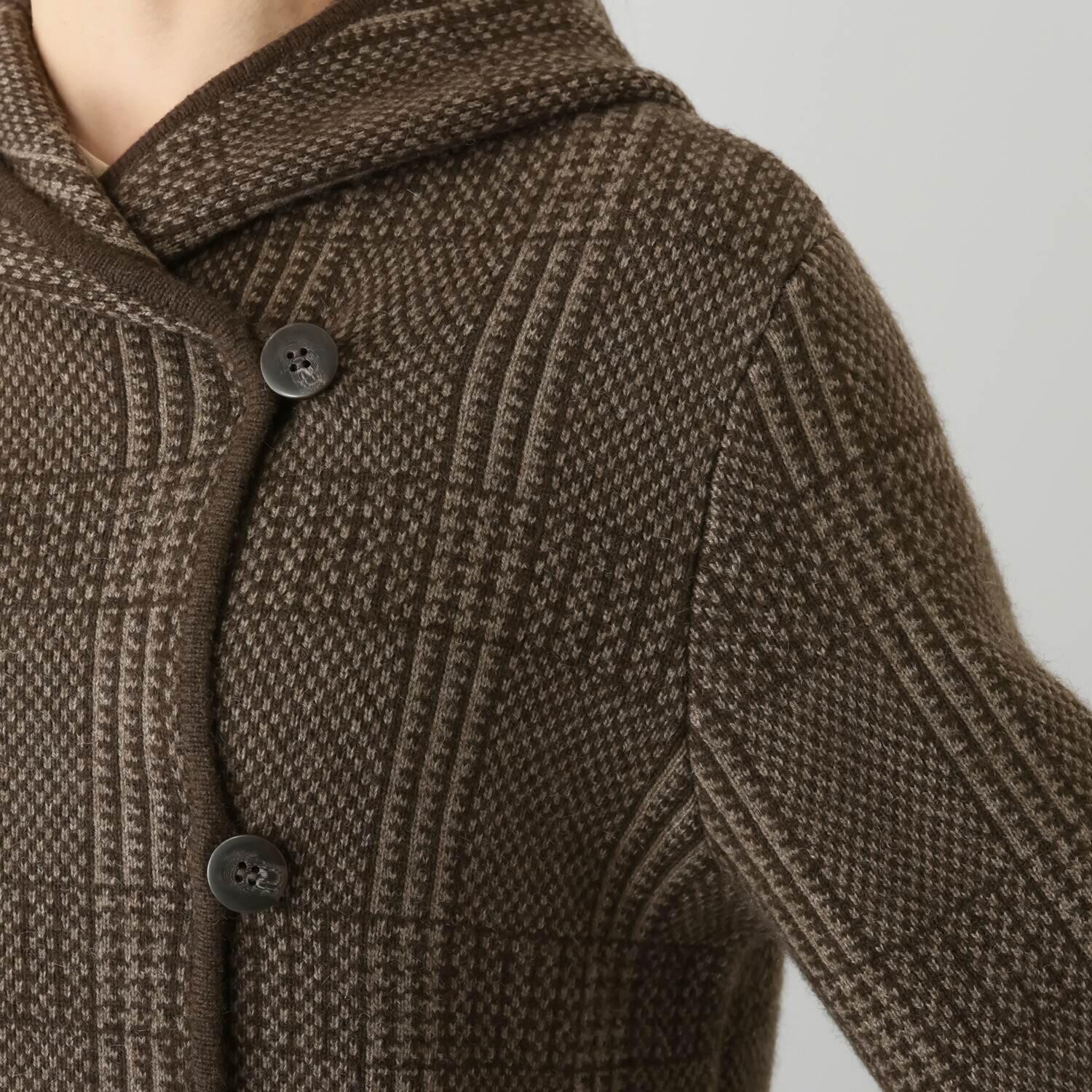 ネイチャーズ 無染色ヤク チェック柄 フーディーコート