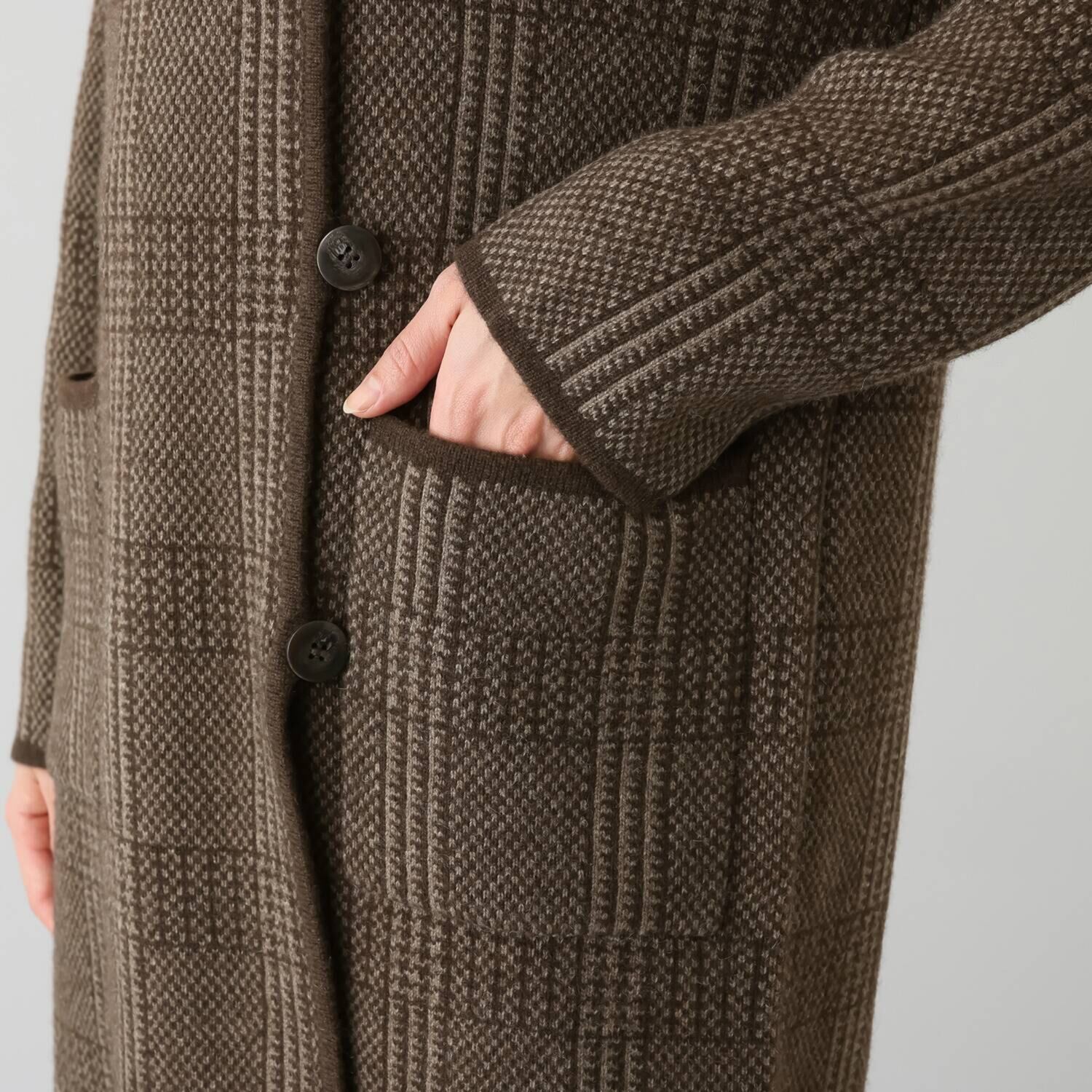 ネイチャーズ 無染色ヤク チェック柄 フーディーコート