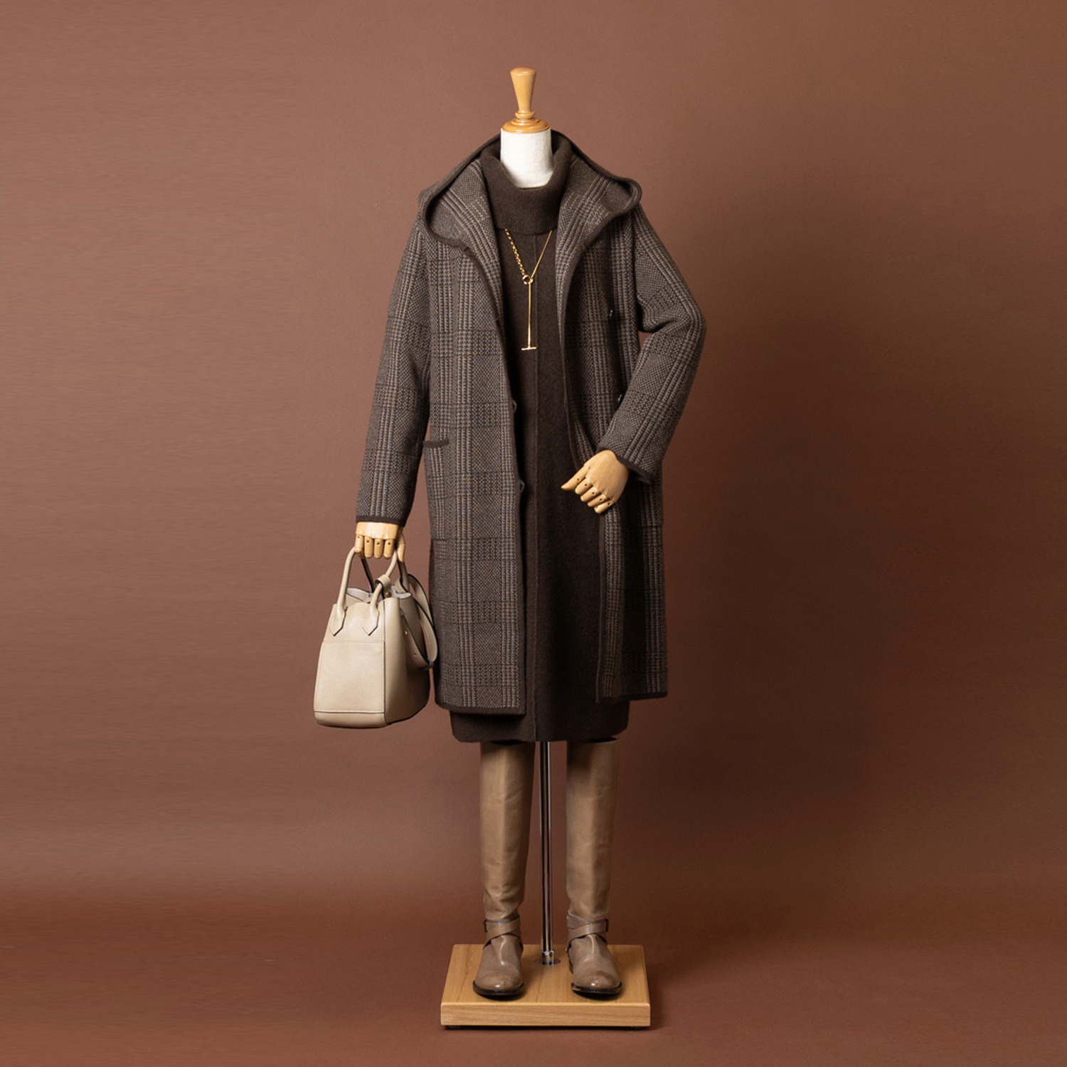 ネイチャーズ 無染色ヤク チェック柄 フーディーコート