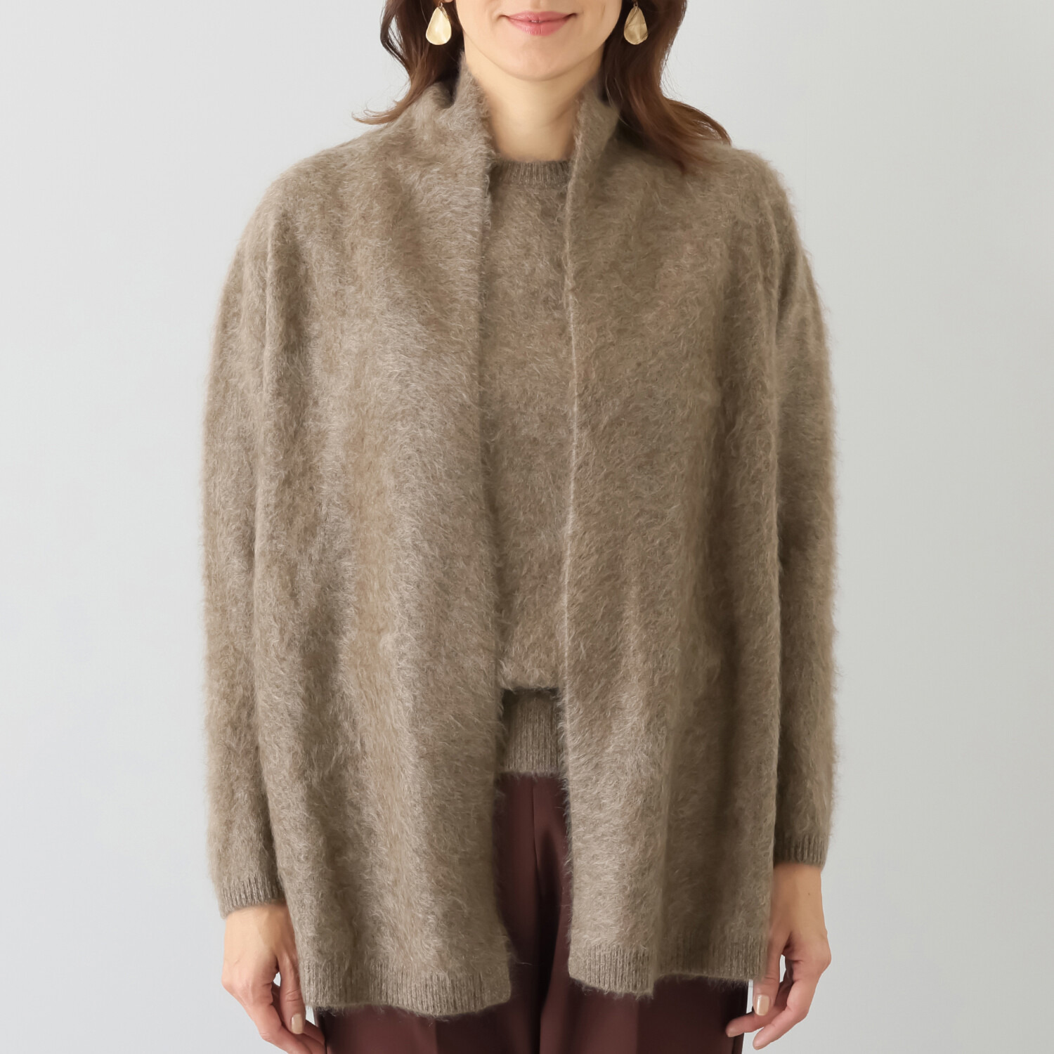 ネイチャーズ 無染色ヤク ファー加工 Ａラインカーディガン