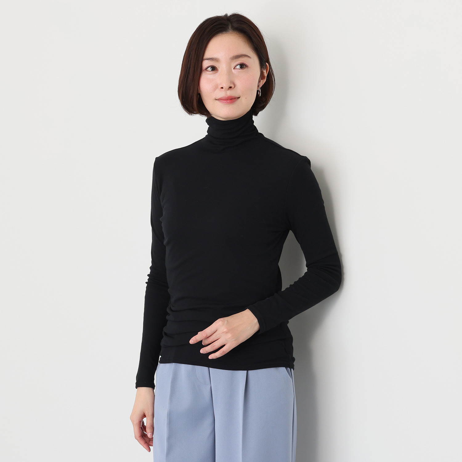 天使の綿シフォン 四六時中着たくなる！ 極上の肌触り！ ロング丈 ボトルネック 二重長袖プルオーバー