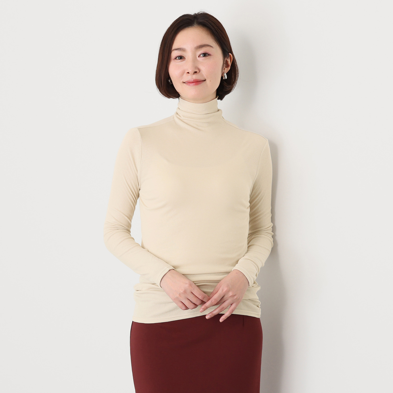 天使の綿シフォン 四六時中着たくなる！ 極上の肌触り！ ロング丈 ボトルネック 二重長袖プルオーバー