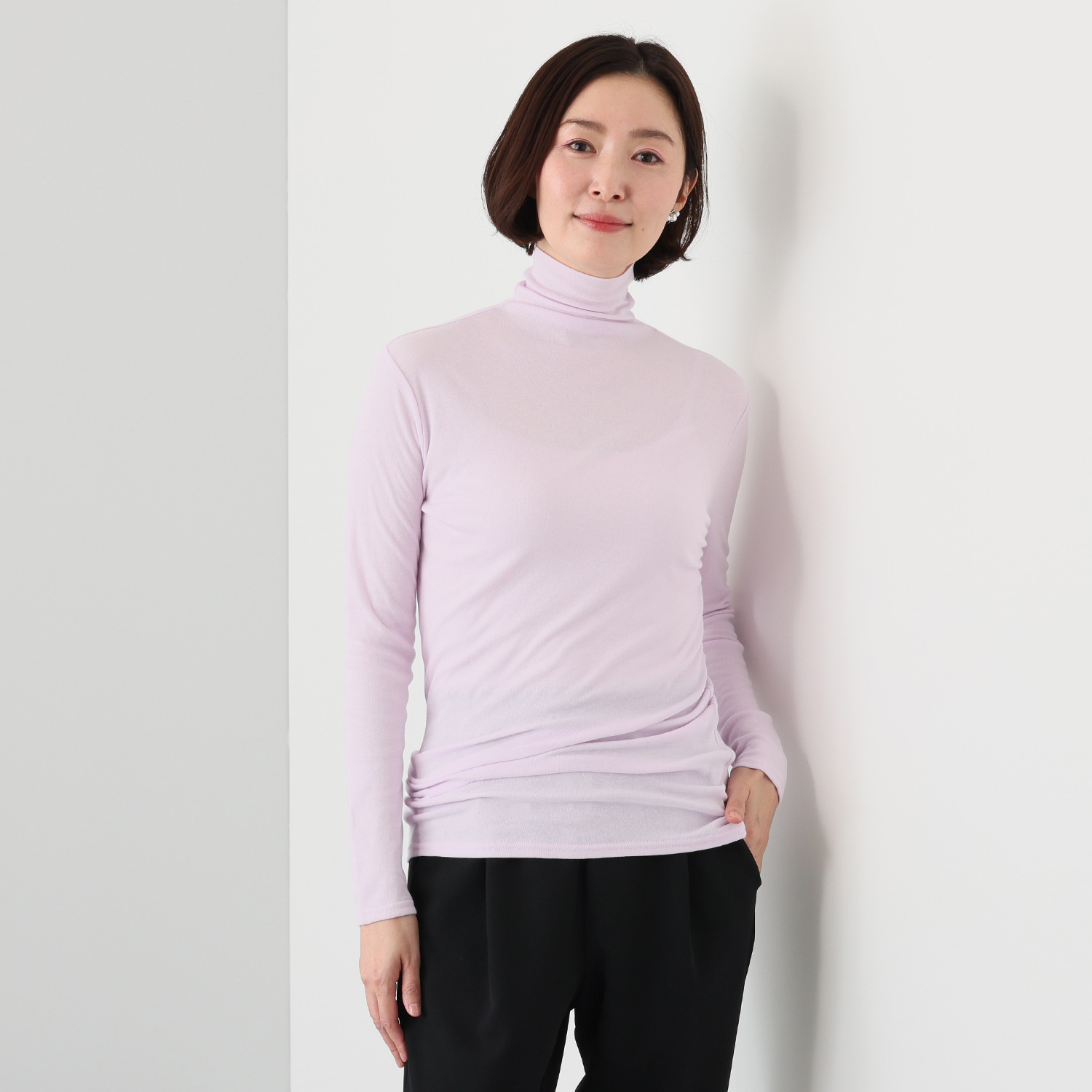 天使の綿シフォン 四六時中着たくなる！ 極上の肌触り！ ロング丈 ボトルネック 二重長袖プルオーバー