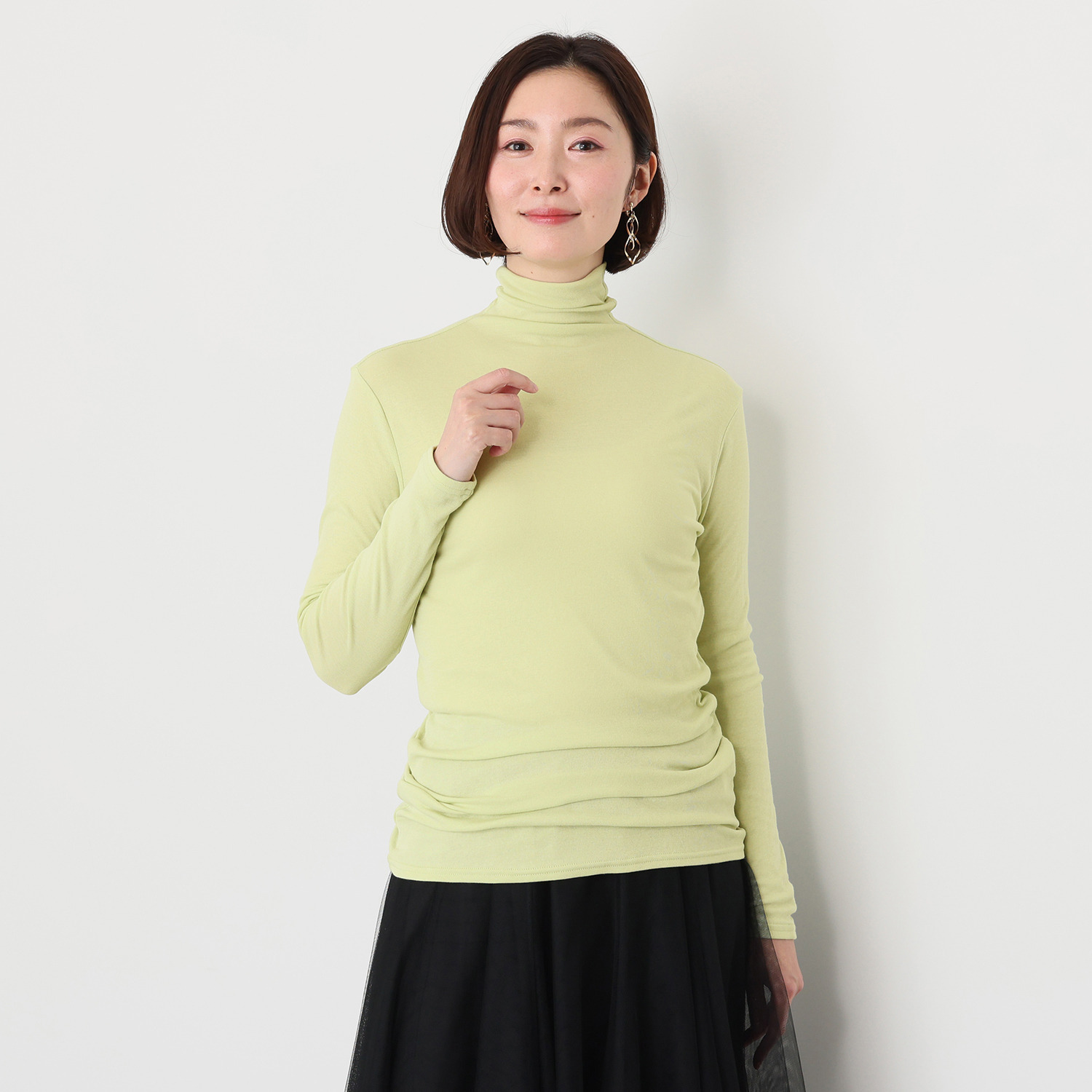 天使の綿シフォン 四六時中着たくなる！ 極上の肌触り！ ロング丈 ボトルネック 二重長袖プルオーバー