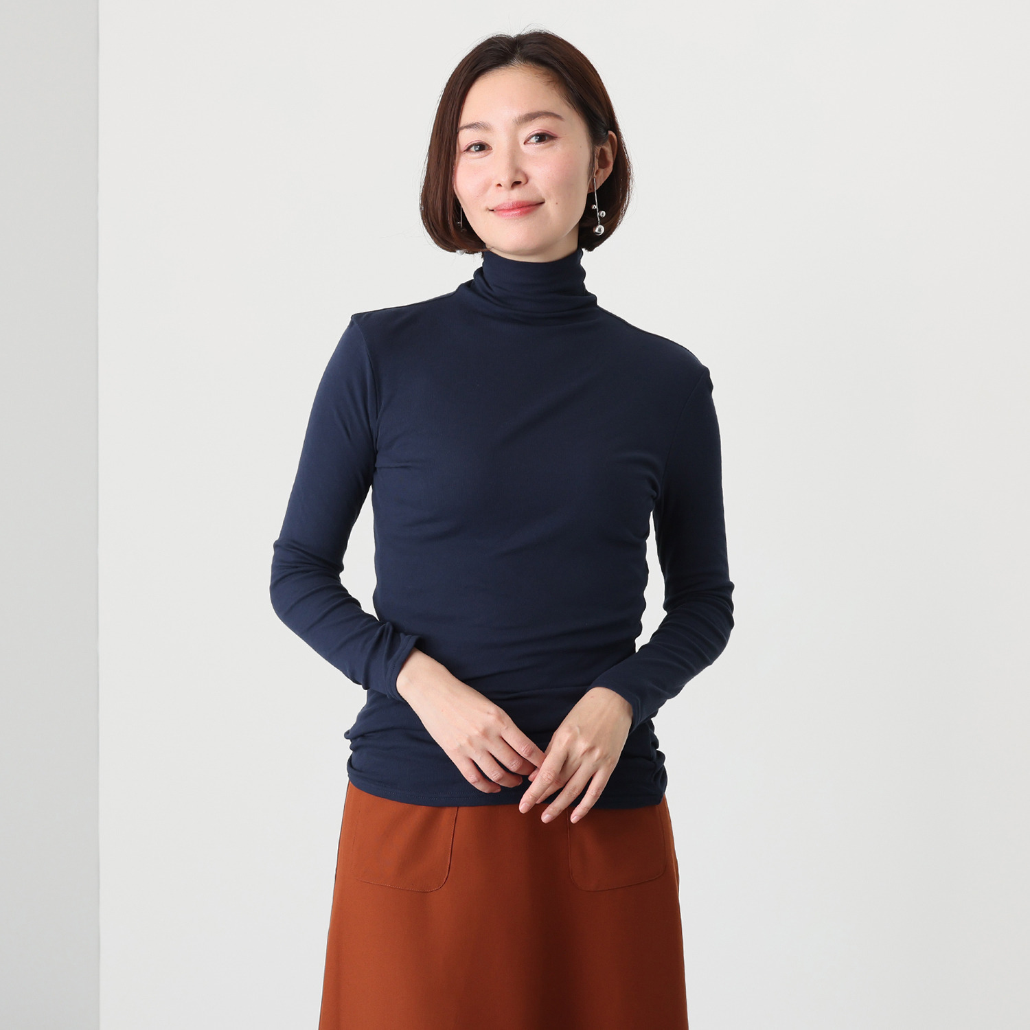 天使の綿シフォン 四六時中着たくなる！ 極上の肌触り！ ロング丈 ボトルネック 二重長袖プルオーバー