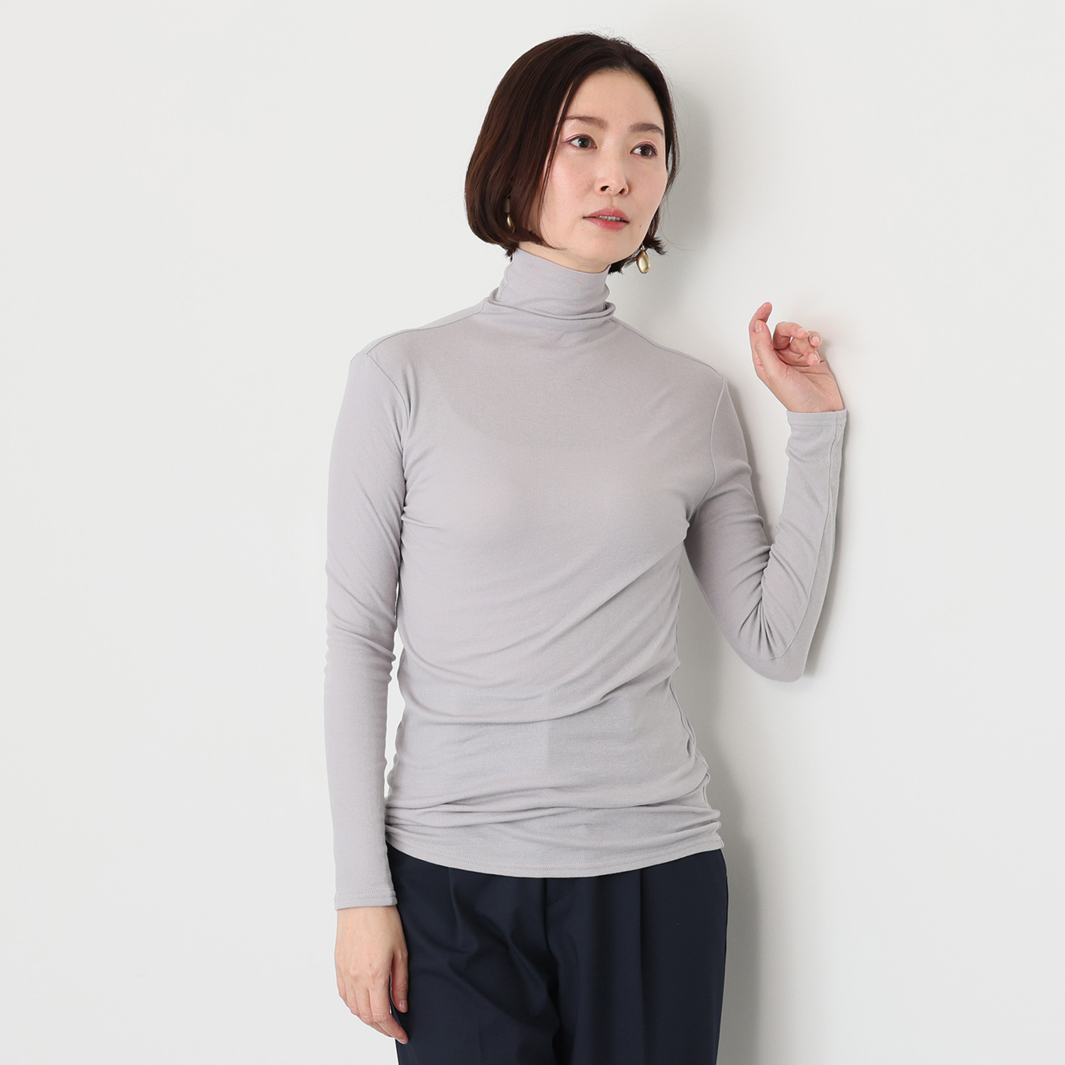 天使の綿シフォン 四六時中着たくなる！ 極上の肌触り！ ロング丈 ボトルネック 二重長袖プルオーバー