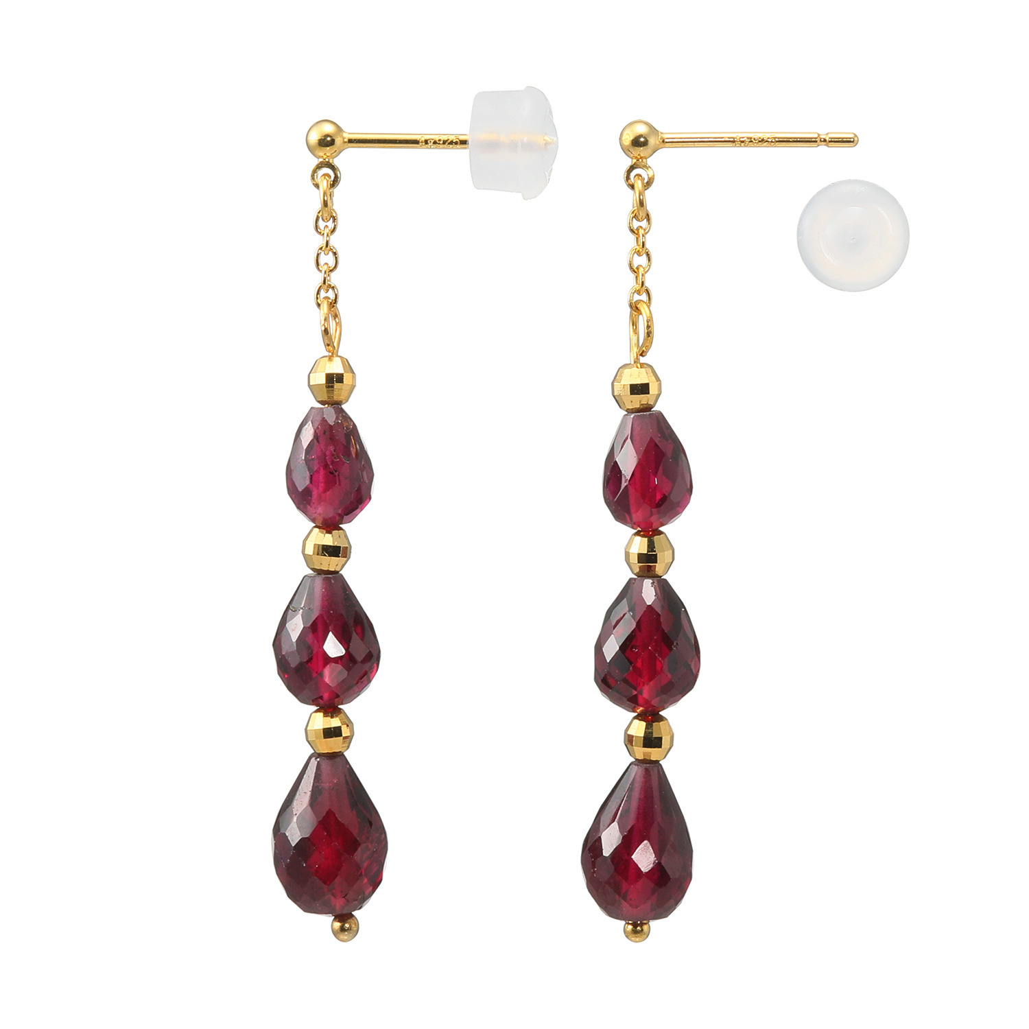 石友蔵出しコレクション ガーネット ドロップシェイプ イヤークリップ／ピアス