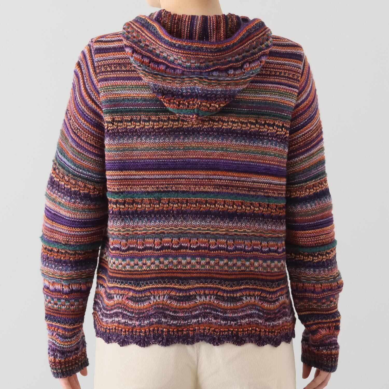 イイネス ランダムボーダー フード付カーディガン