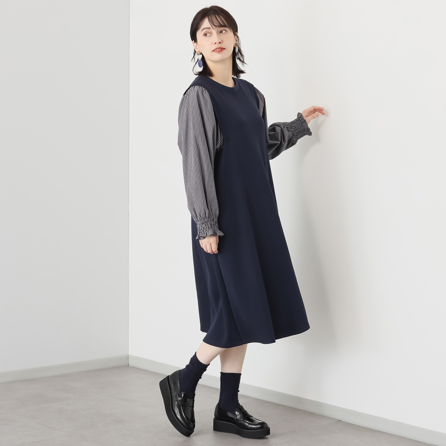 ダジュール ダンボールニット レイヤード風ワンピース