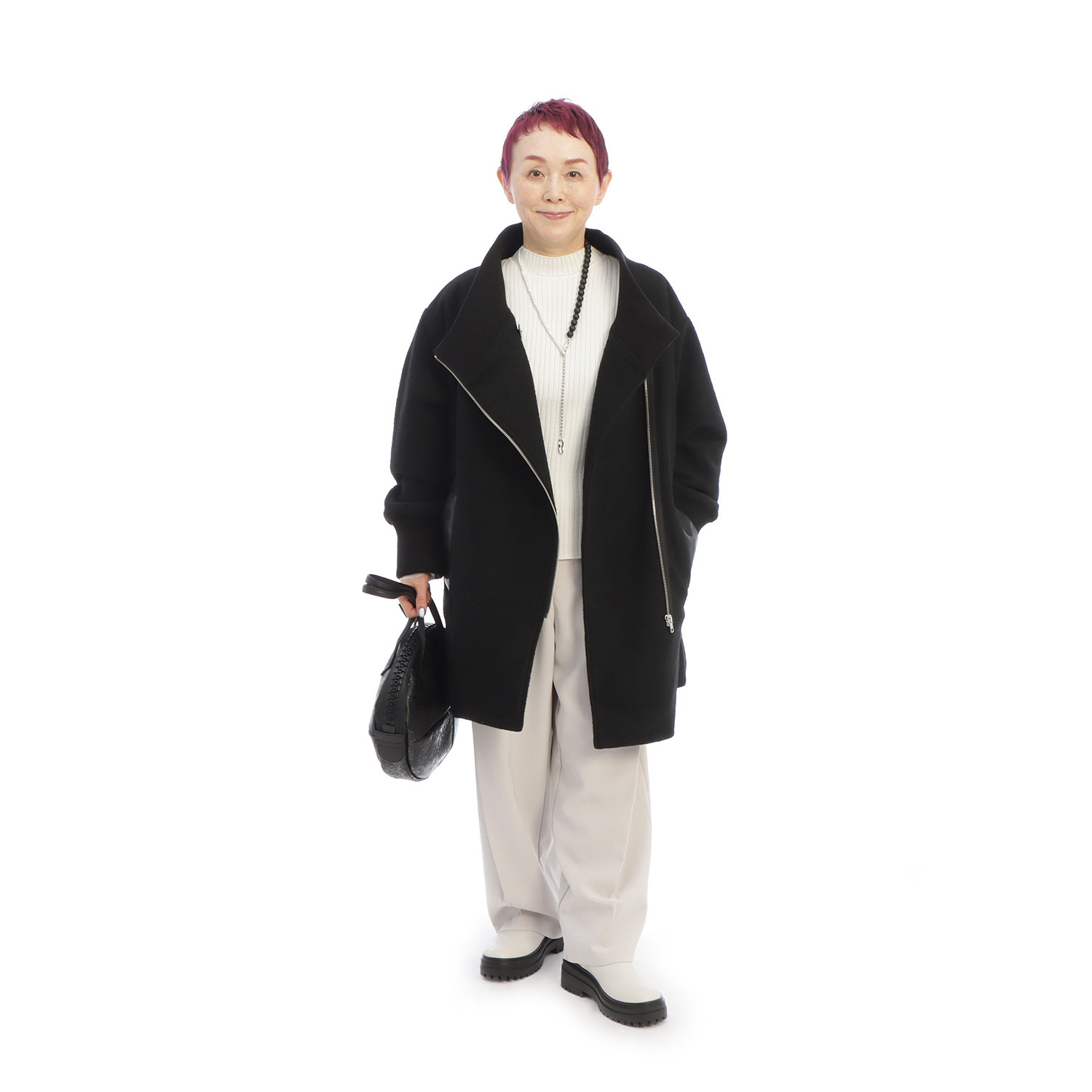 コモエリークローゼット 異素材＆ アシメジップが光るコート