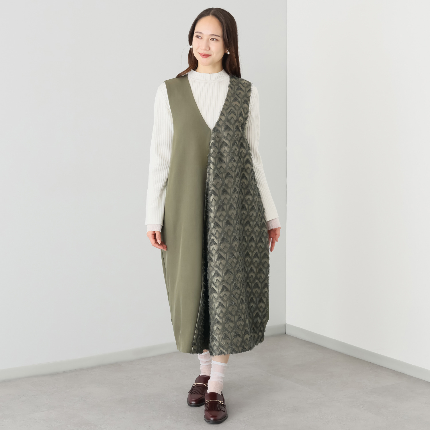 コモエリークローゼット 異素材でメリハリ ジャンパードレス