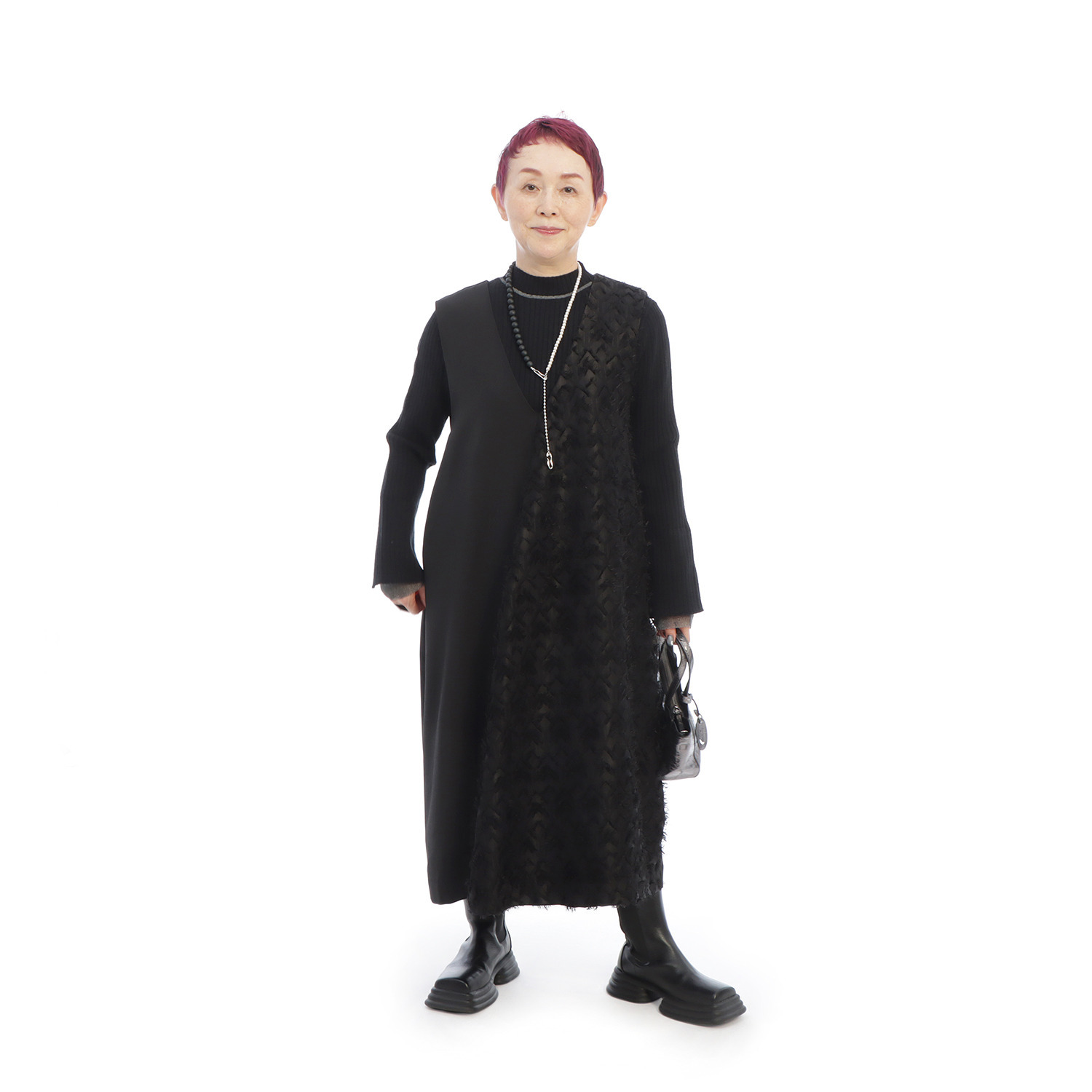 コモエリークローゼット 異素材でメリハリ ジャンパードレス