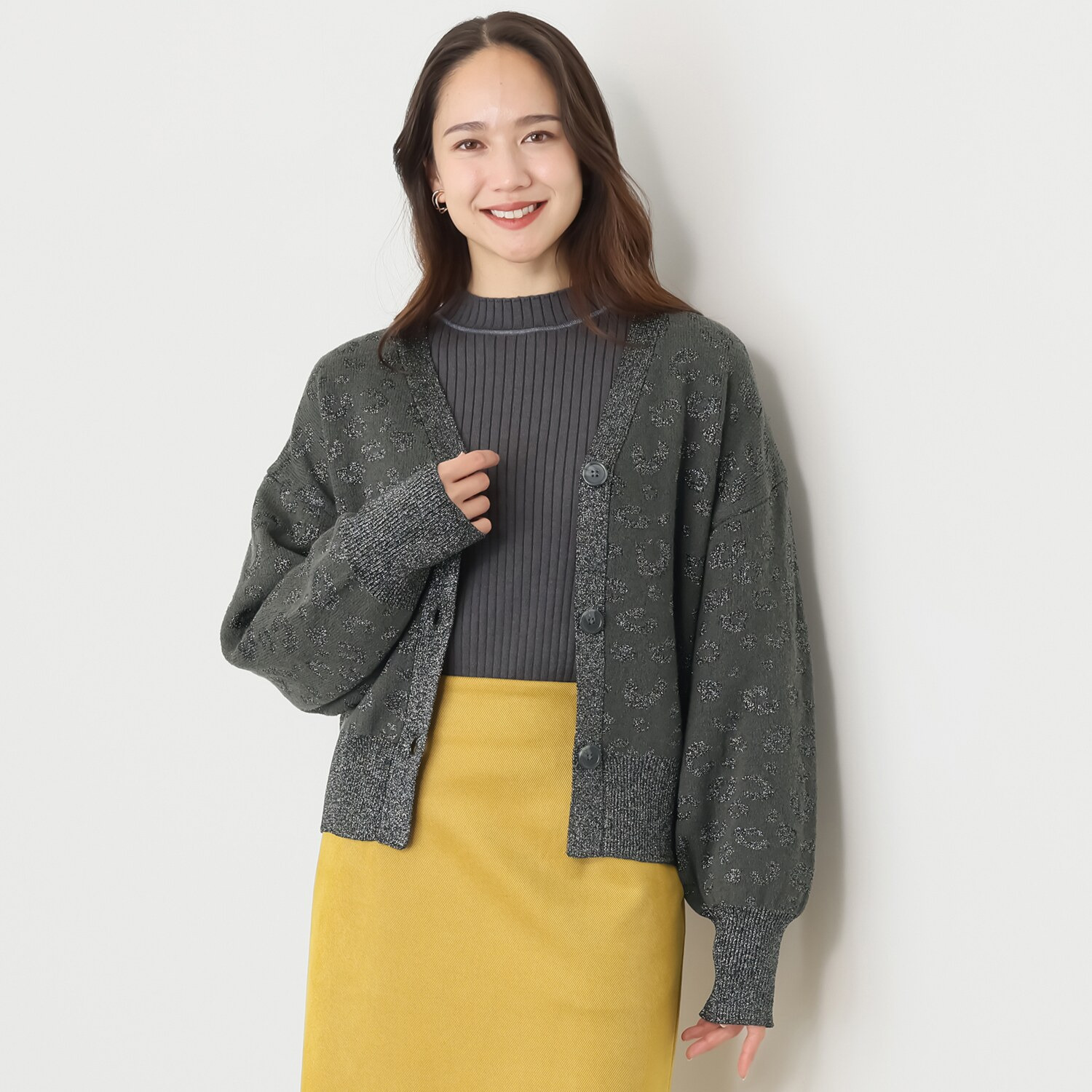 コモエリークローゼット ラメジャガード ニットカーディガン