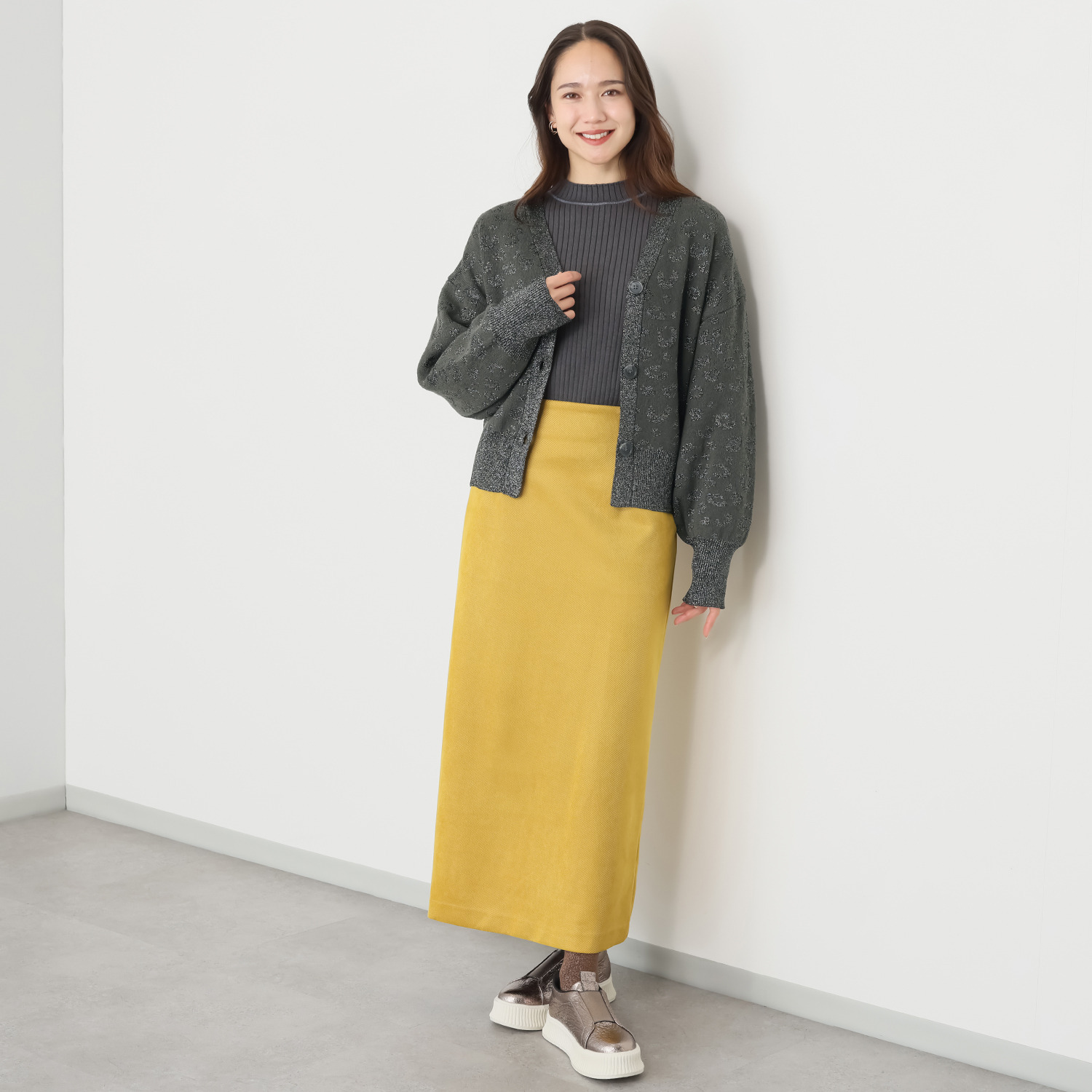 コモエリークローゼット ラメジャガード ニットカーディガン