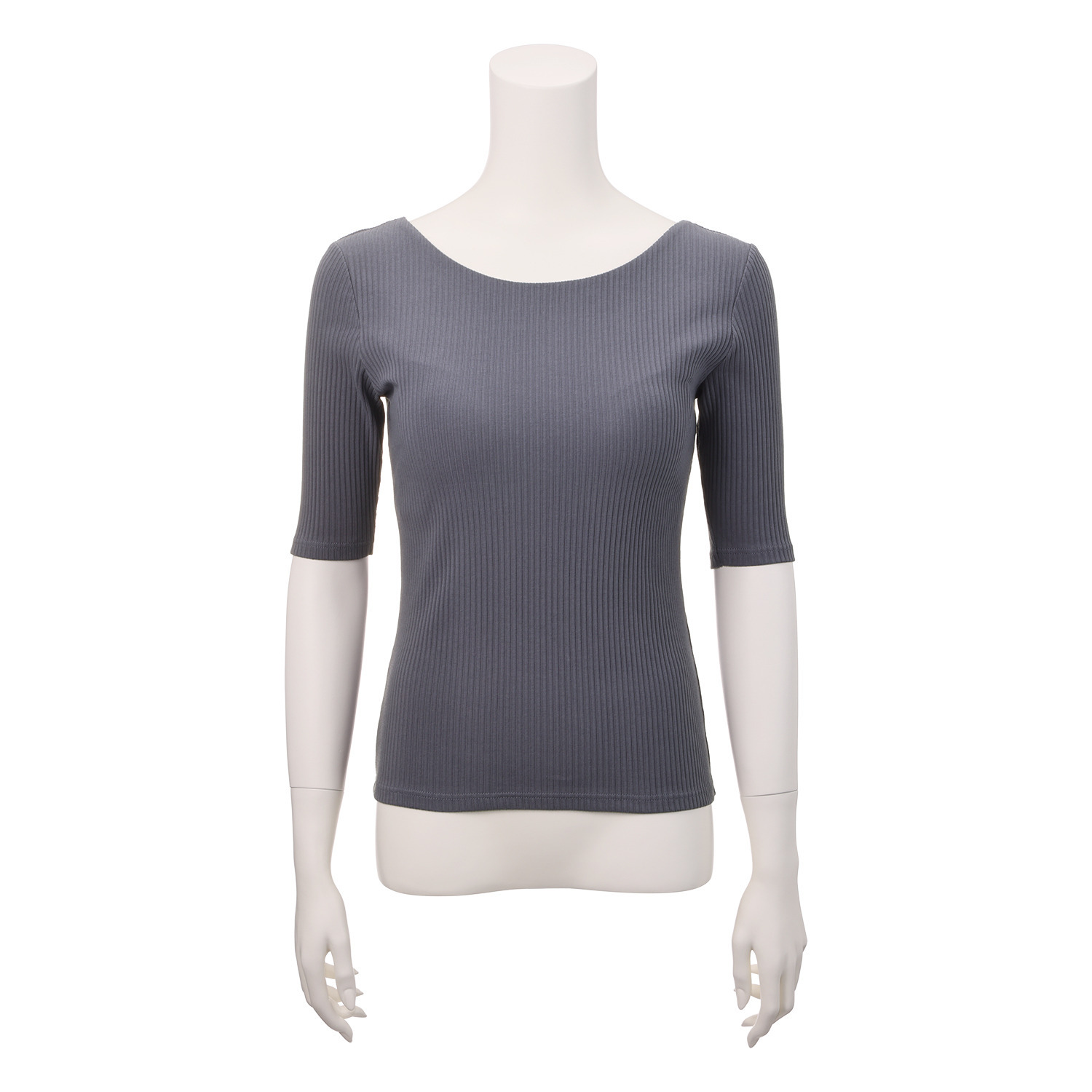 プラスケー コットンブレンド バレリーナネック カップ付 五分袖リブＴシャツ ２枚セット