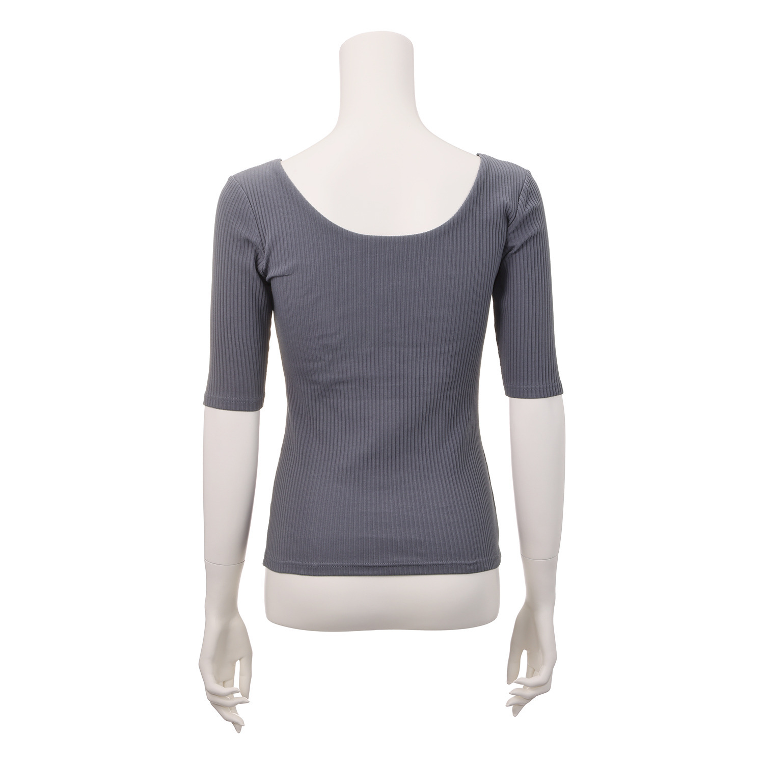 プラスケー コットンブレンド バレリーナネック カップ付 五分袖リブＴシャツ ２枚セット