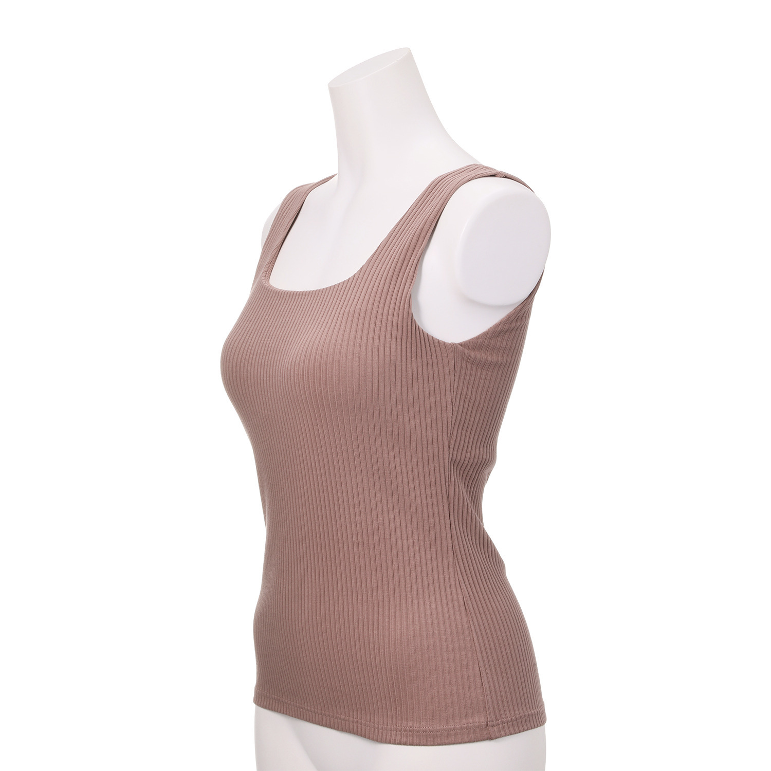 プラスケー コットンブレンド スクエアネック カップ付リブタンクトップ ２枚セット