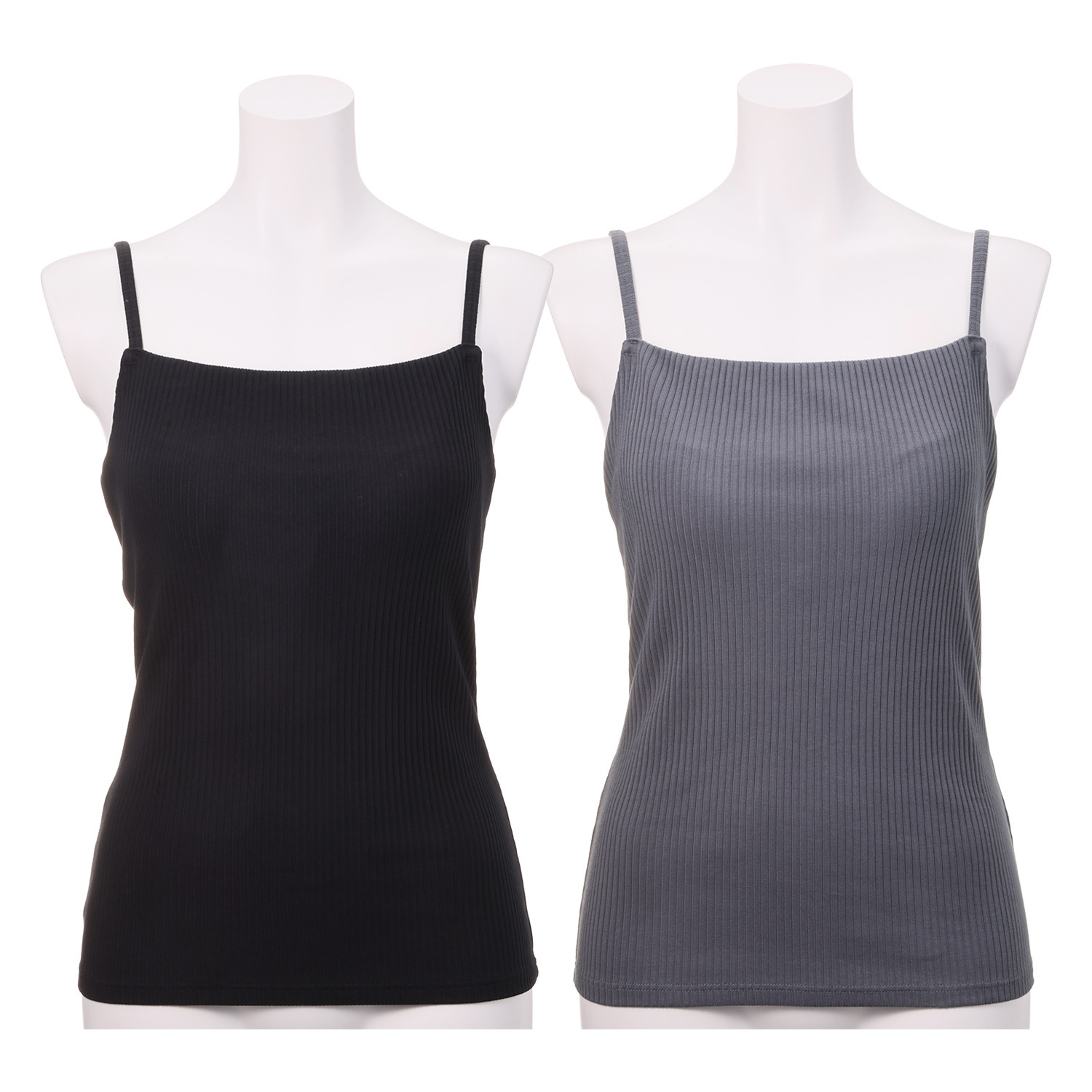 プラスケー コットンブレンド ストレートネック カップ付リブキャミソール ２枚セット