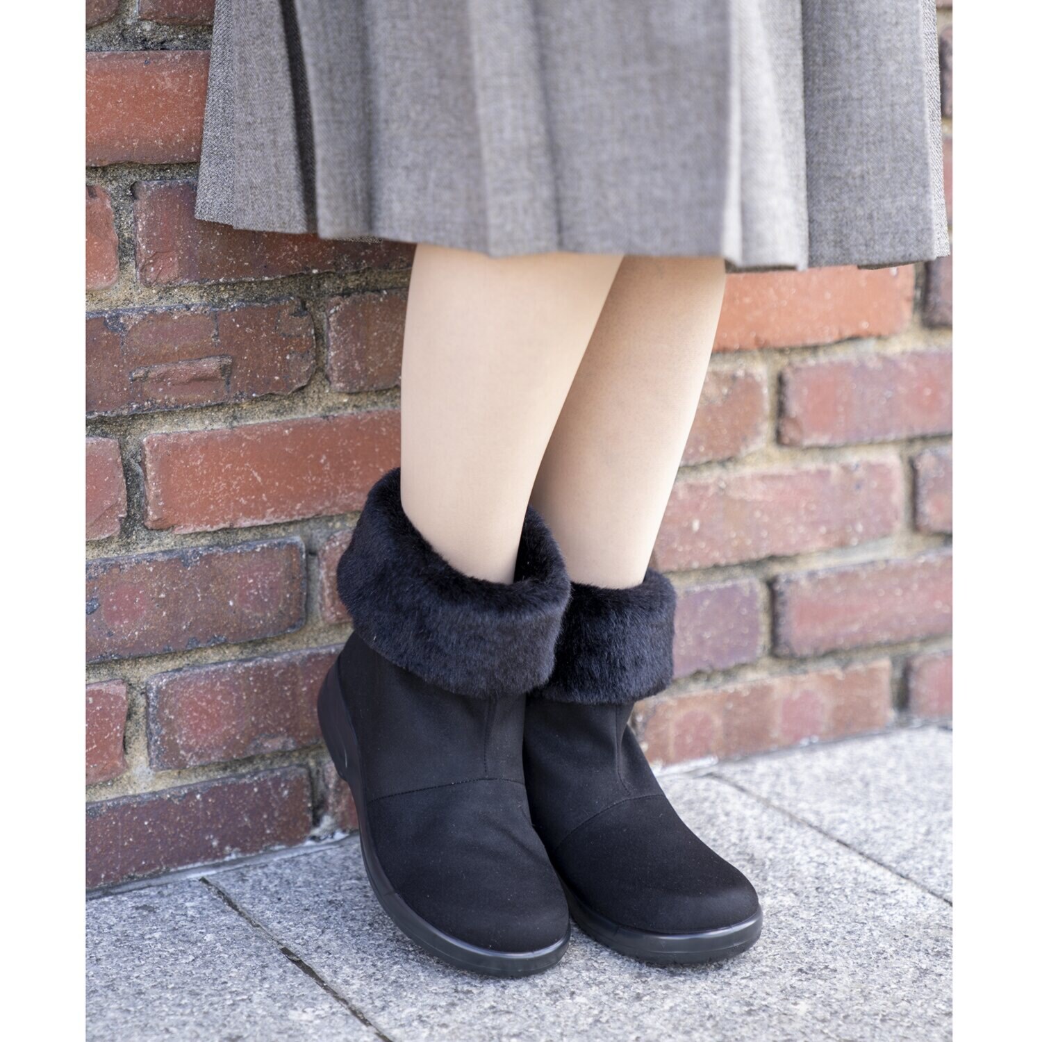 トップドライ スエード調 ファー付ショートブーツ