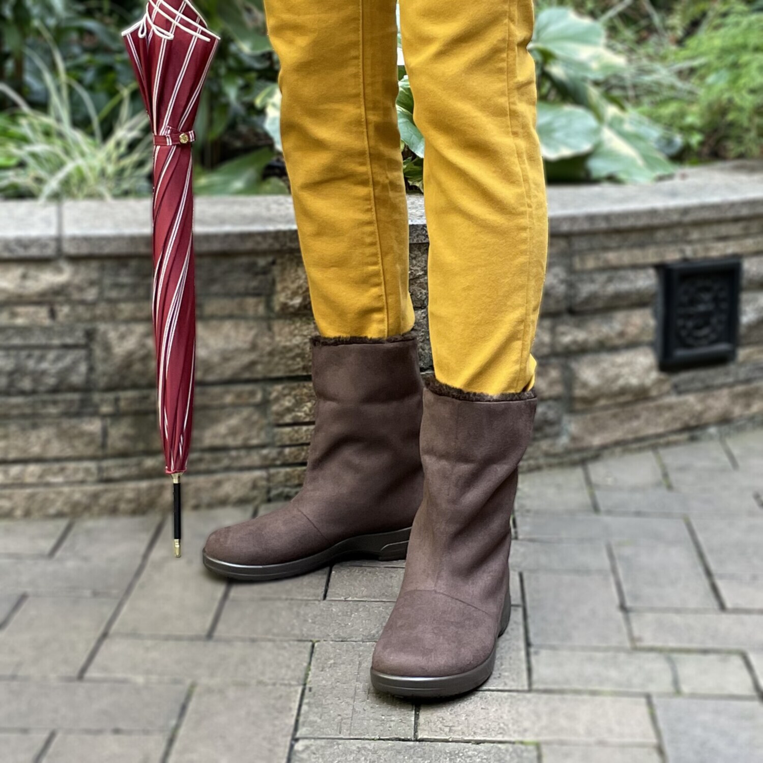 トップドライ スエード調 ファー付ショートブーツ