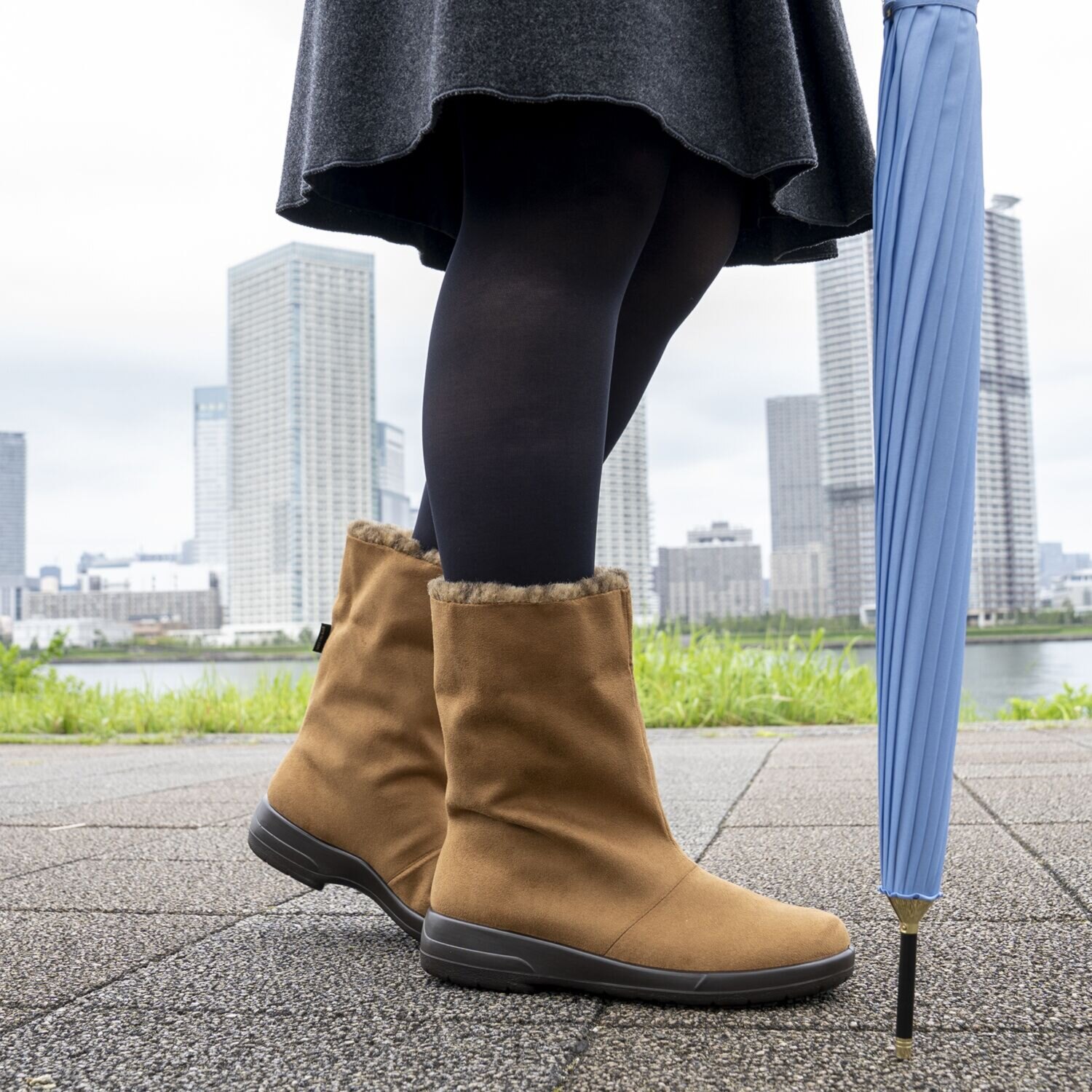 トップドライ スエード調 ファー付ショートブーツ