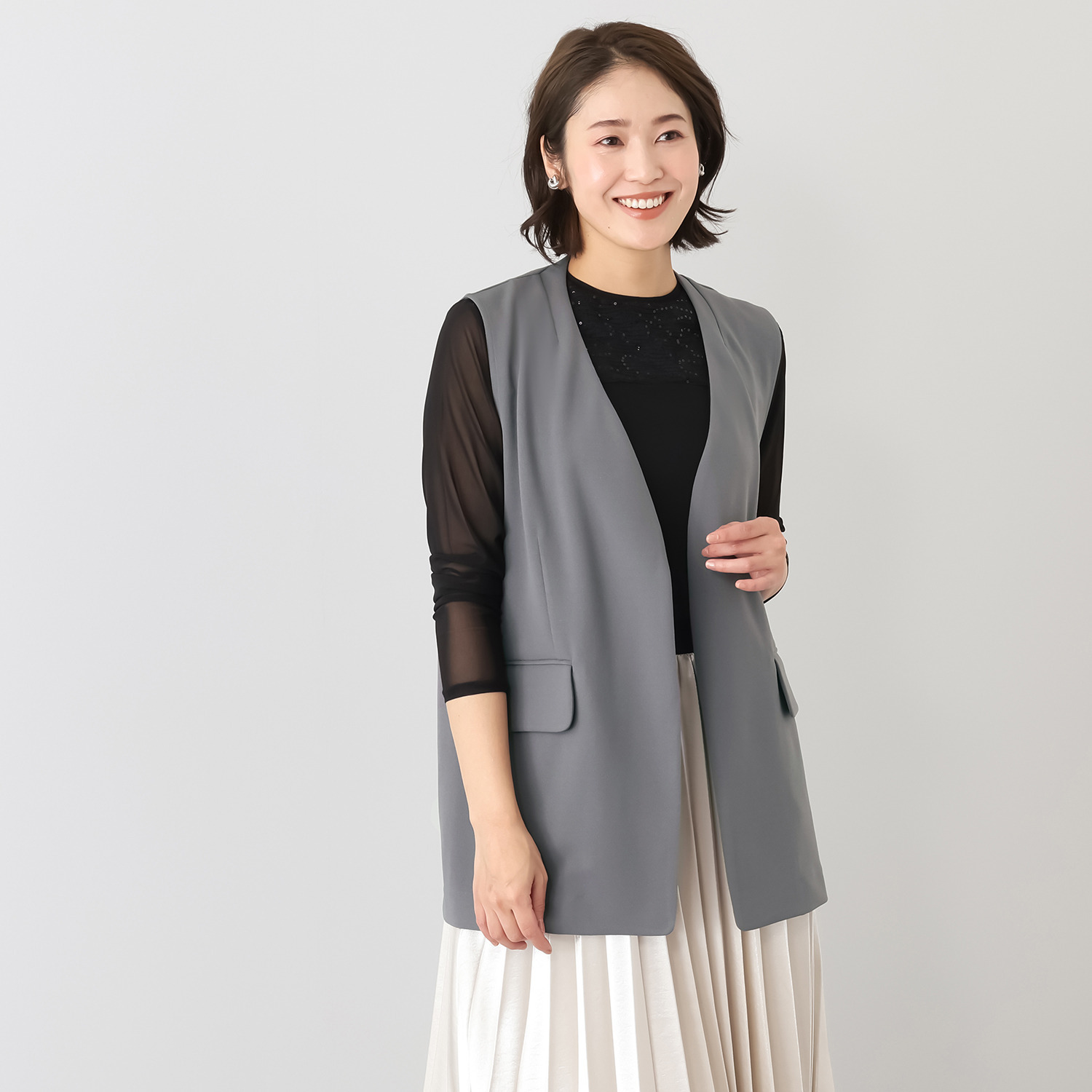 エアリーフェアリー ストレッチカルゼ 着回しスタイルアップジレ