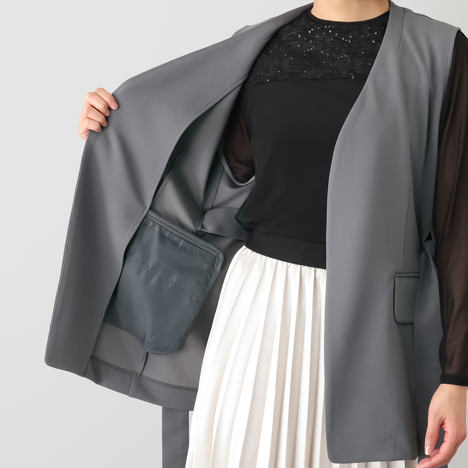 エアリーフェアリー ストレッチカルゼ 着回しスタイルアップジレ