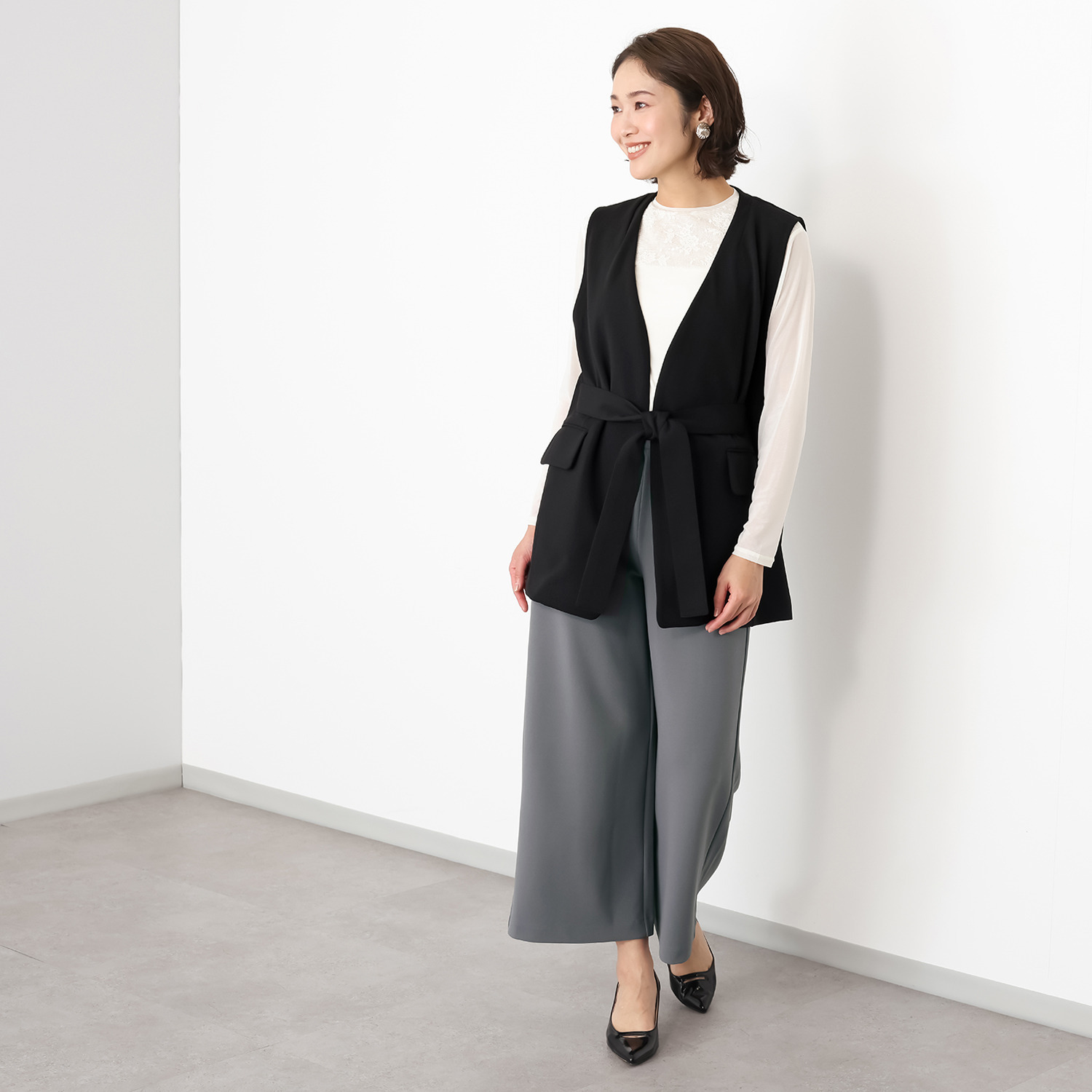 エアリーフェアリー ストレッチカルゼ 着回しスタイルアップジレ