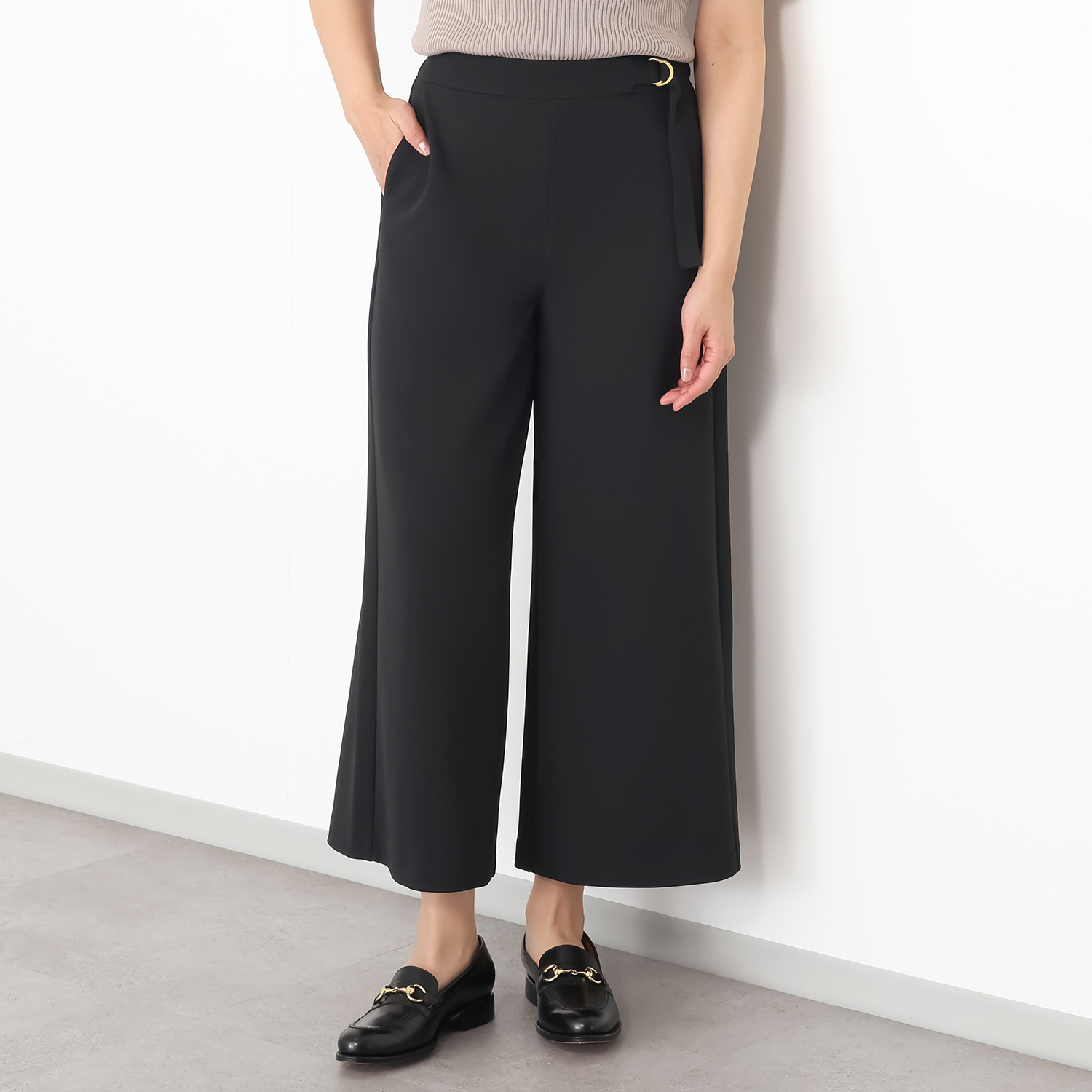 エアリーフェアリー ストレッチカルゼ 飾りベルトワイドパンツ