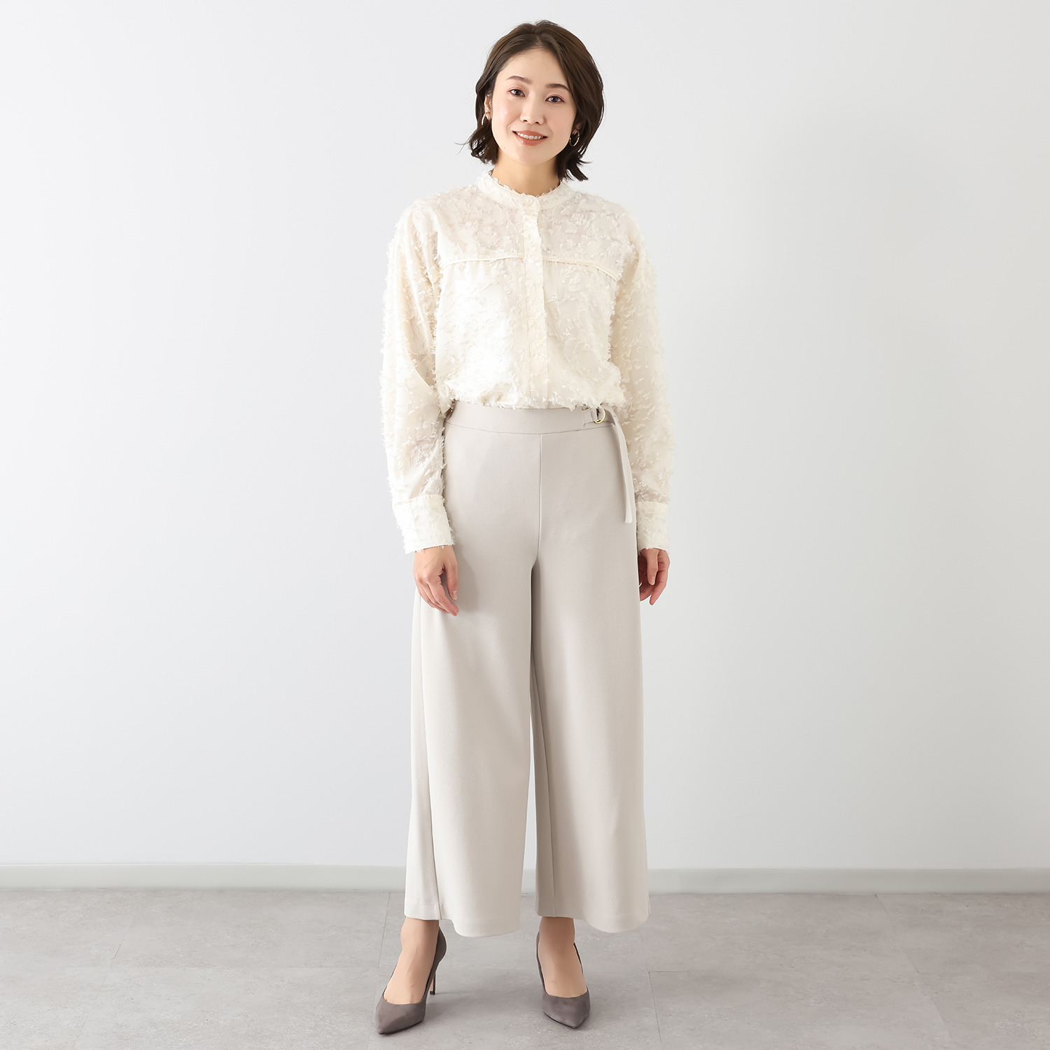 エアリーフェアリー ストレッチカルゼ 飾りベルトワイドパンツ