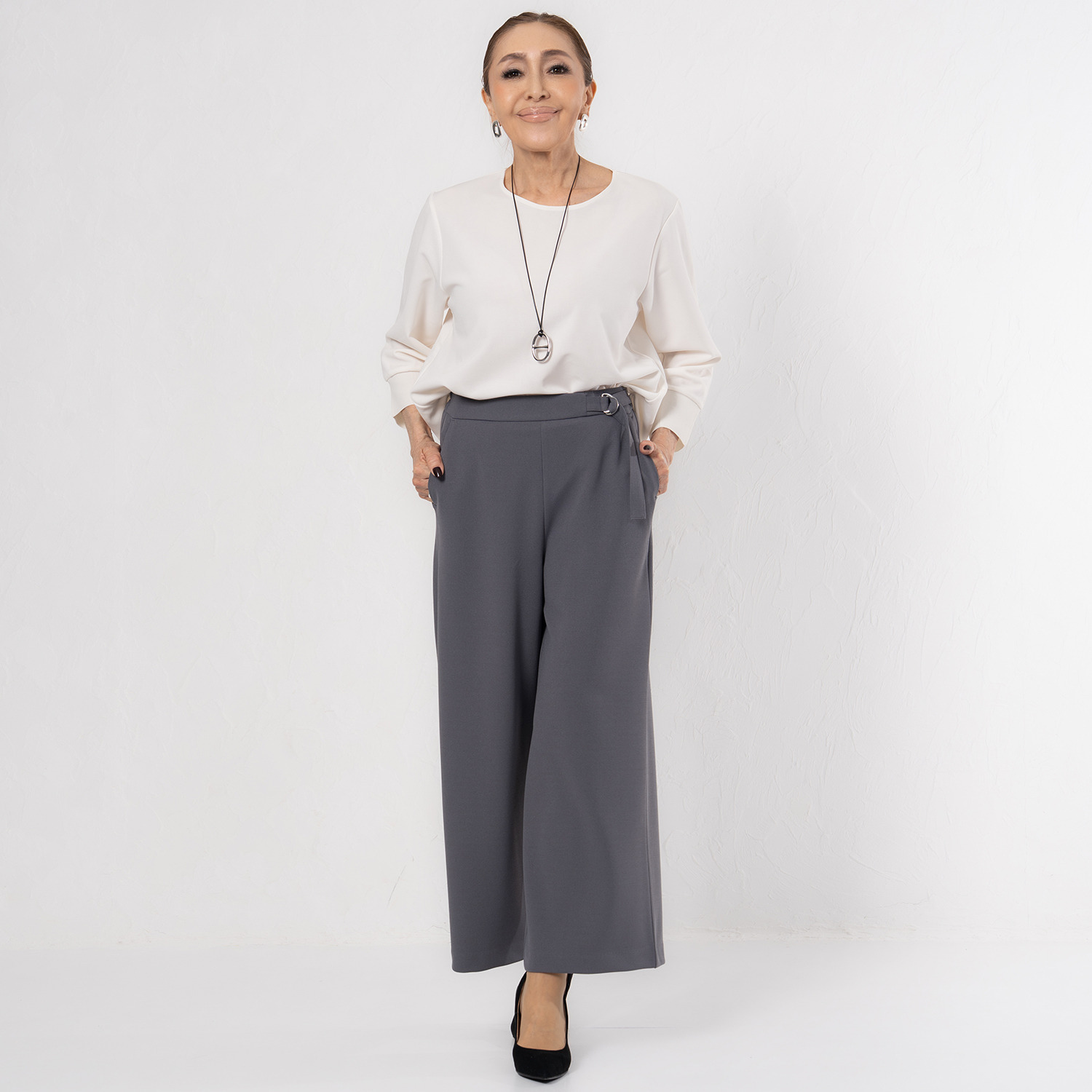 エアリーフェアリー ストレッチカルゼ 飾りベルトワイドパンツ