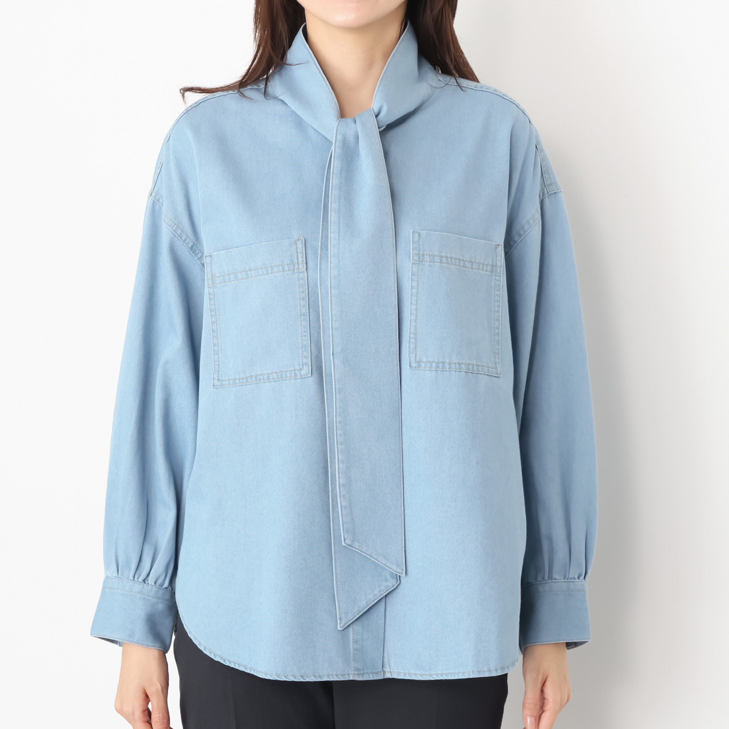 エアリーフェアリー ボウタイ付 デニムシャツ