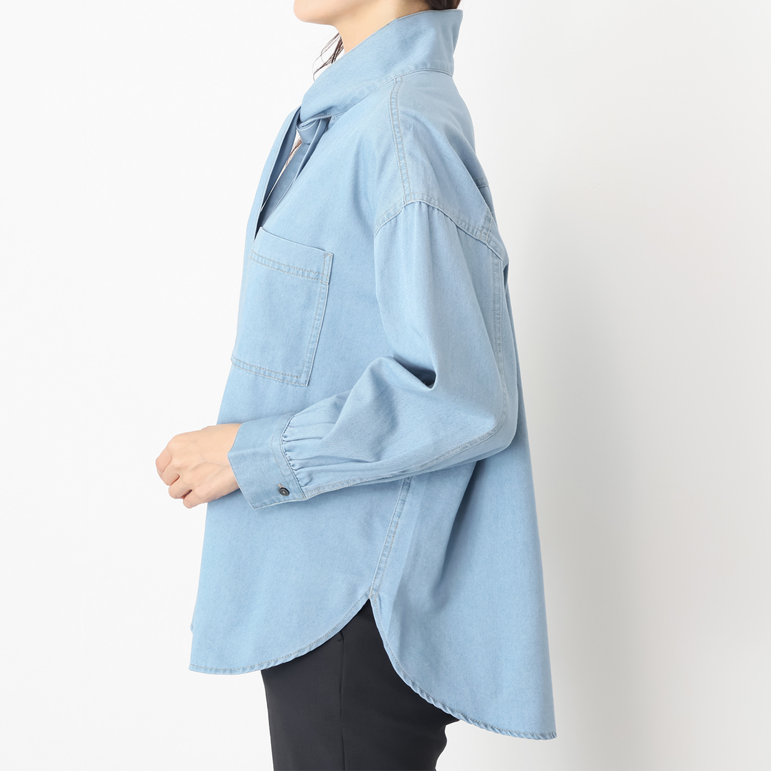 エアリーフェアリー ボウタイ付 デニムシャツ