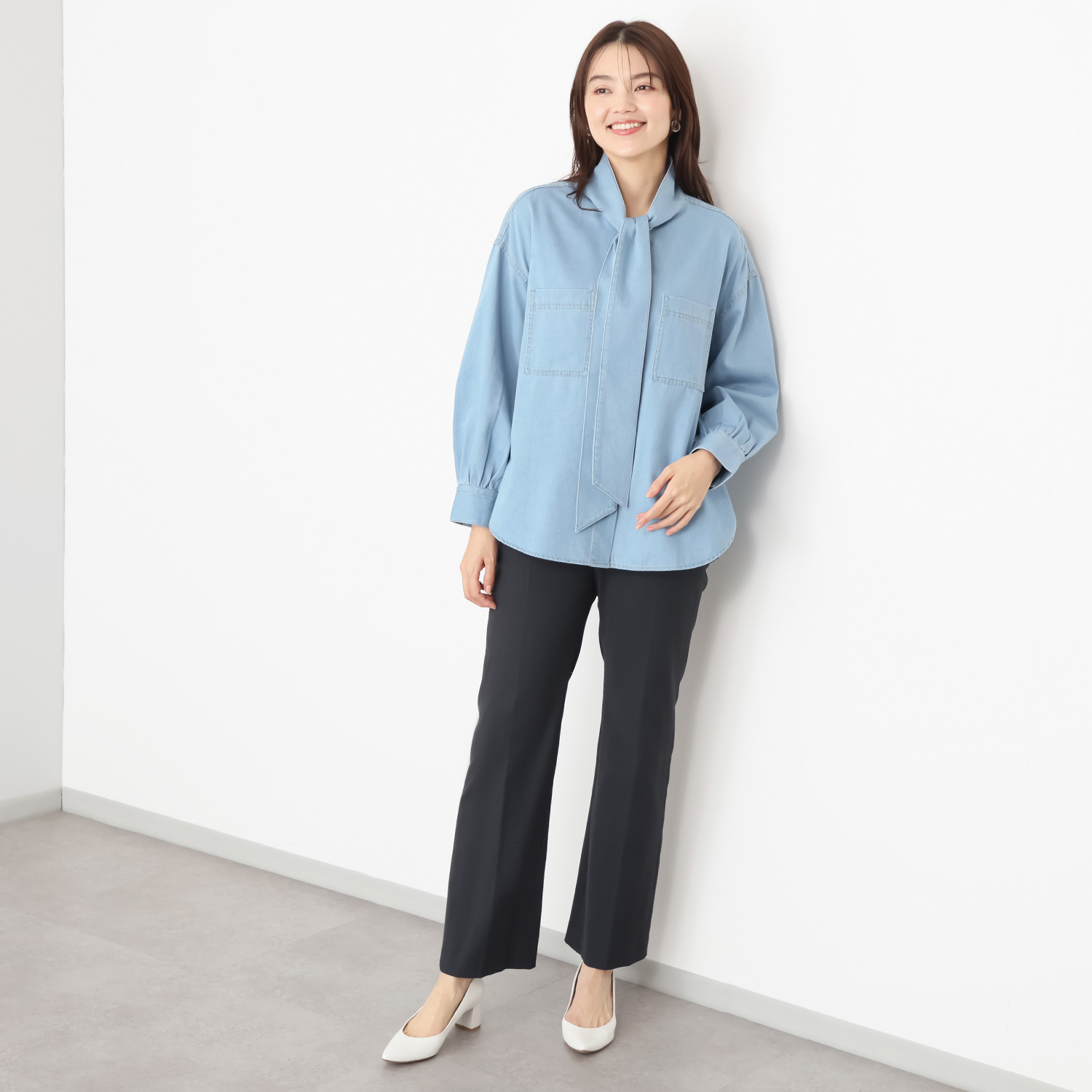 エアリーフェアリー ボウタイ付 デニムシャツ