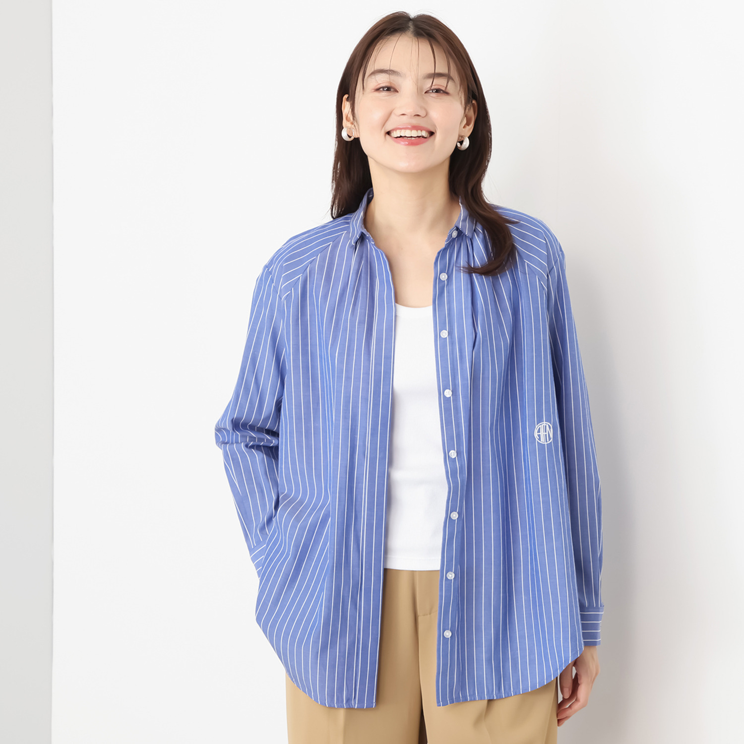 エアリーフェアリー ミニ襟 タックデザイン ストライプシャツ