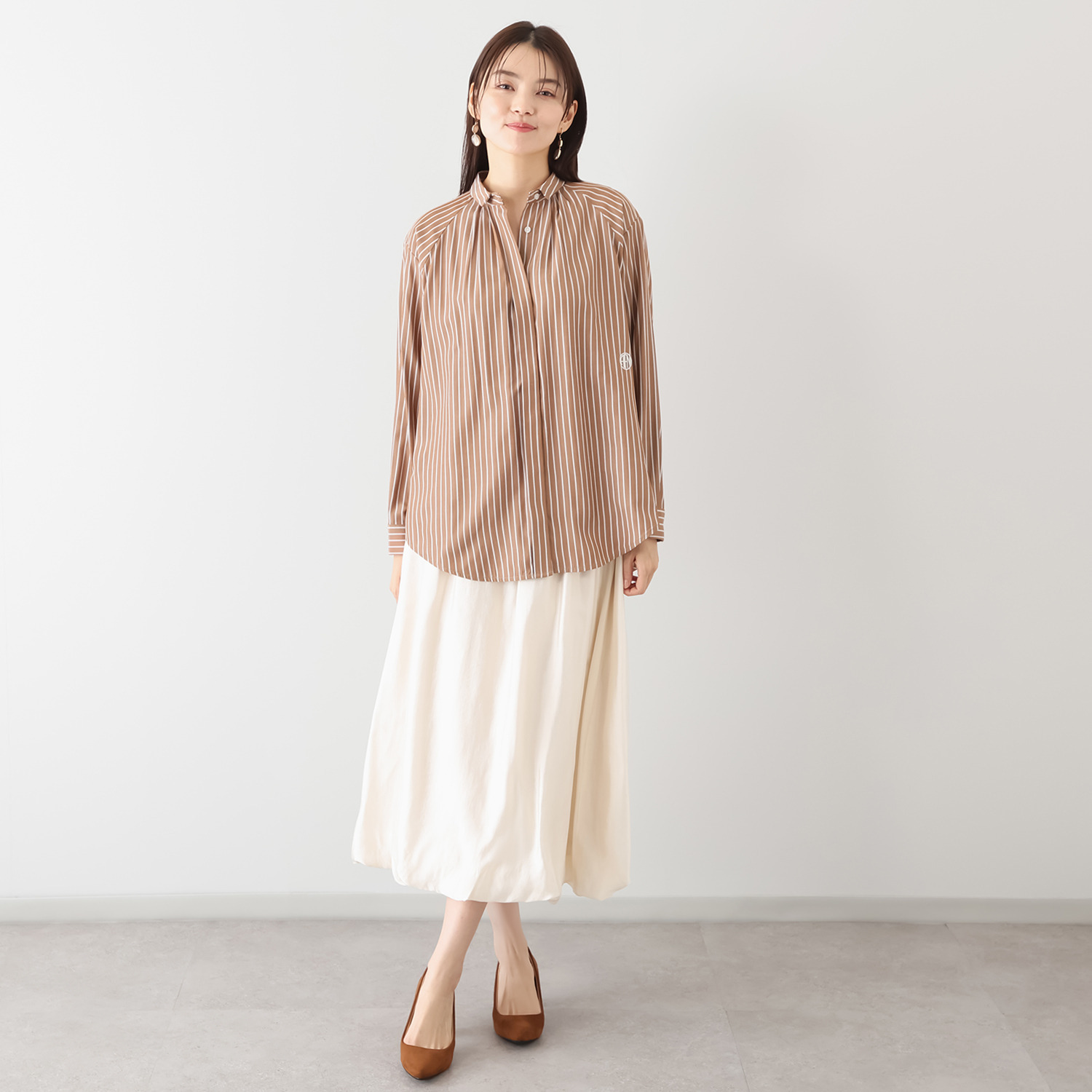 エアリーフェアリー ミニ襟 タックデザイン ストライプシャツ