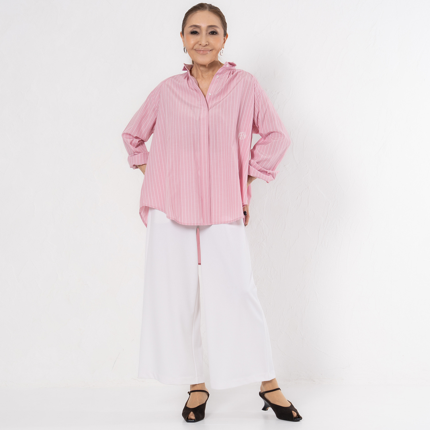 エアリーフェアリー ミニ襟 タックデザイン ストライプシャツ