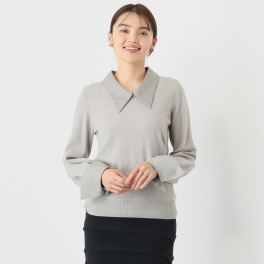 マダムヒロコ シャツカラー＆カフス付 ニットプルオーバー