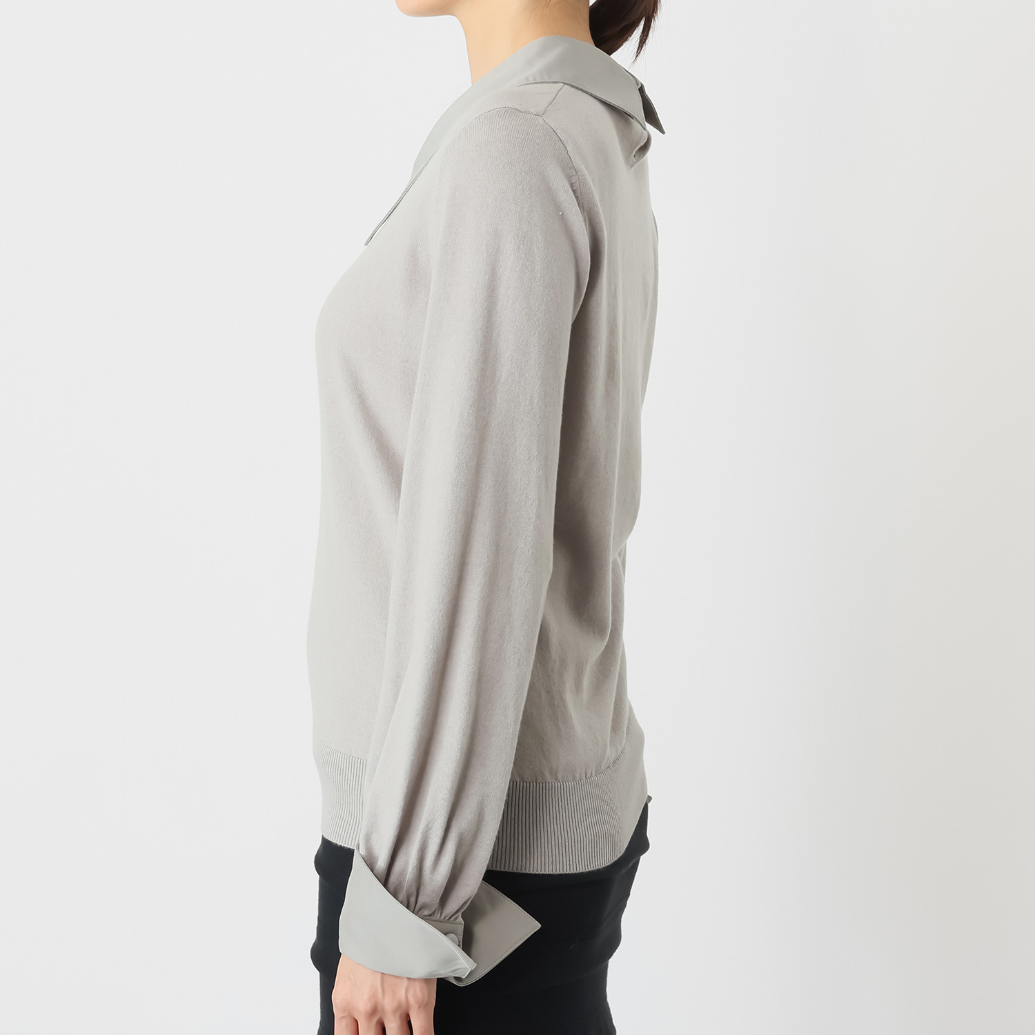 マダムヒロコ シャツカラー＆カフス付 ニットプルオーバー