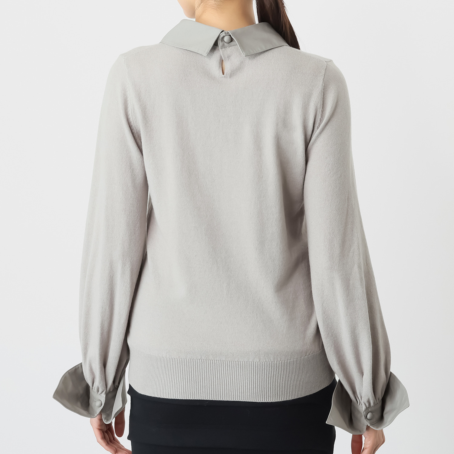 マダムヒロコ シャツカラー＆カフス付 ニットプルオーバー