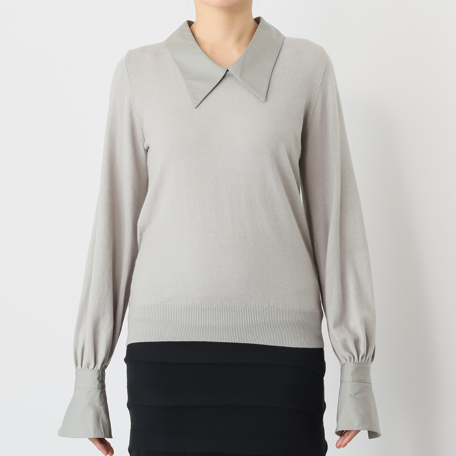 マダムヒロコ シャツカラー＆カフス付 ニットプルオーバー