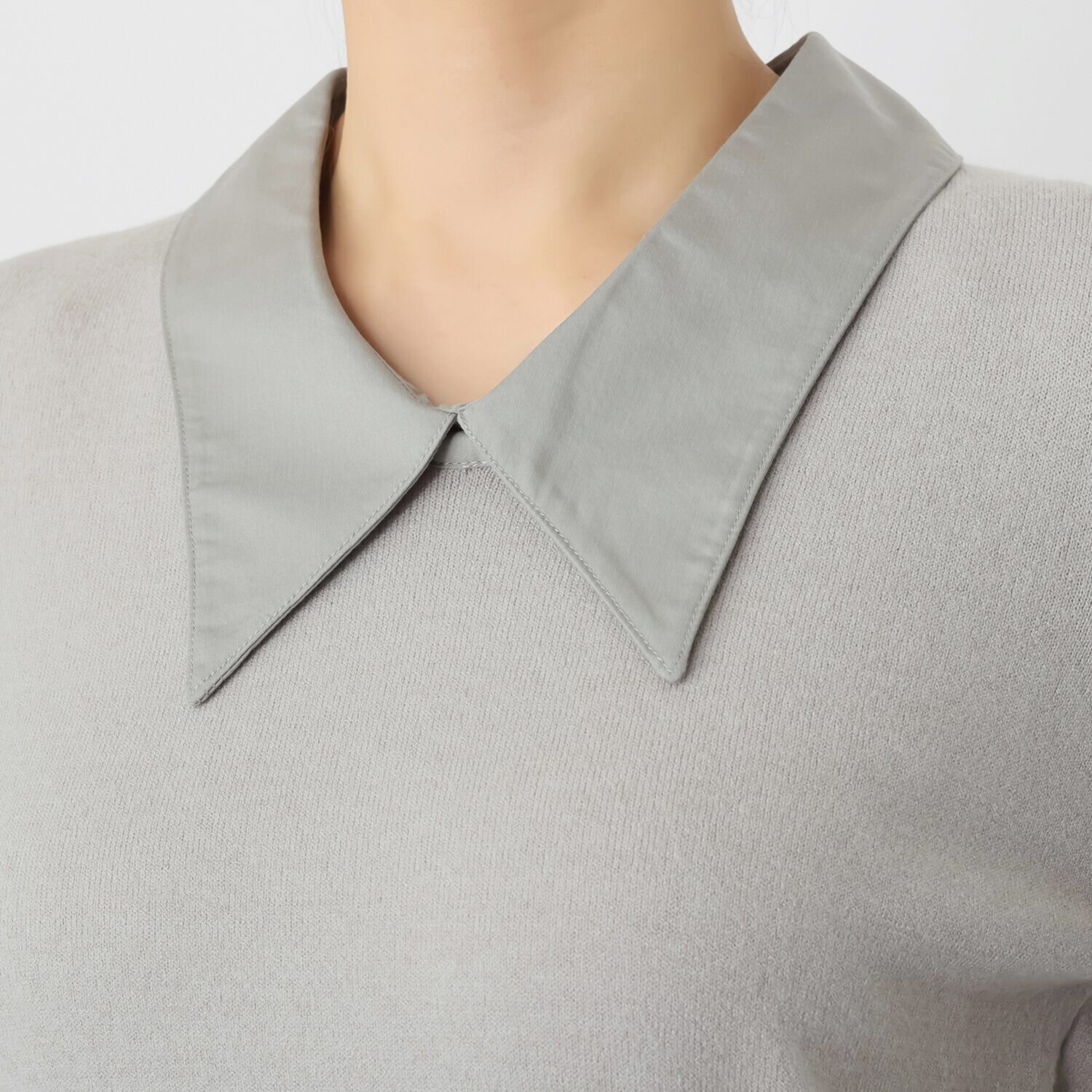 マダムヒロコ シャツカラー＆カフス付 ニットプルオーバー