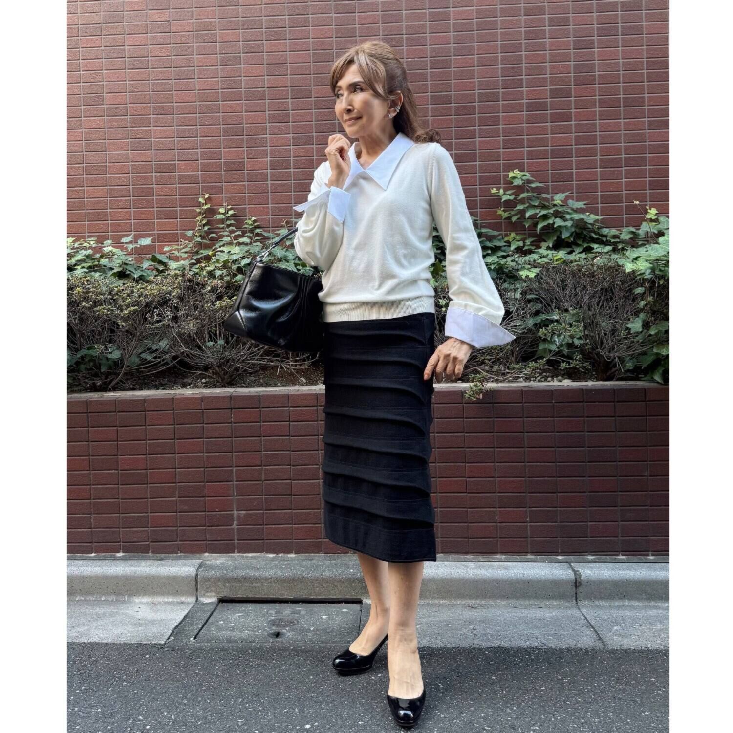 マダムヒロコ シャツカラー＆カフス付 ニットプルオーバー