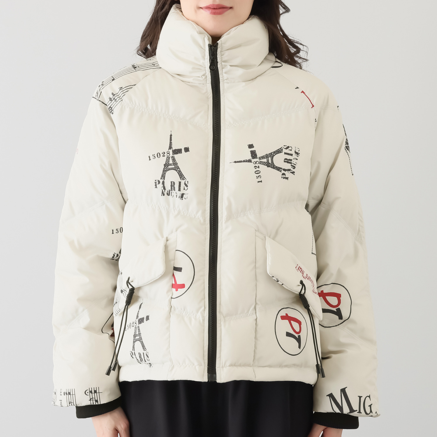 スタイル・ラヴィー ファイバーダウン ギャザー＆ ポケットタブアクセント スタンドカラー ジャケット