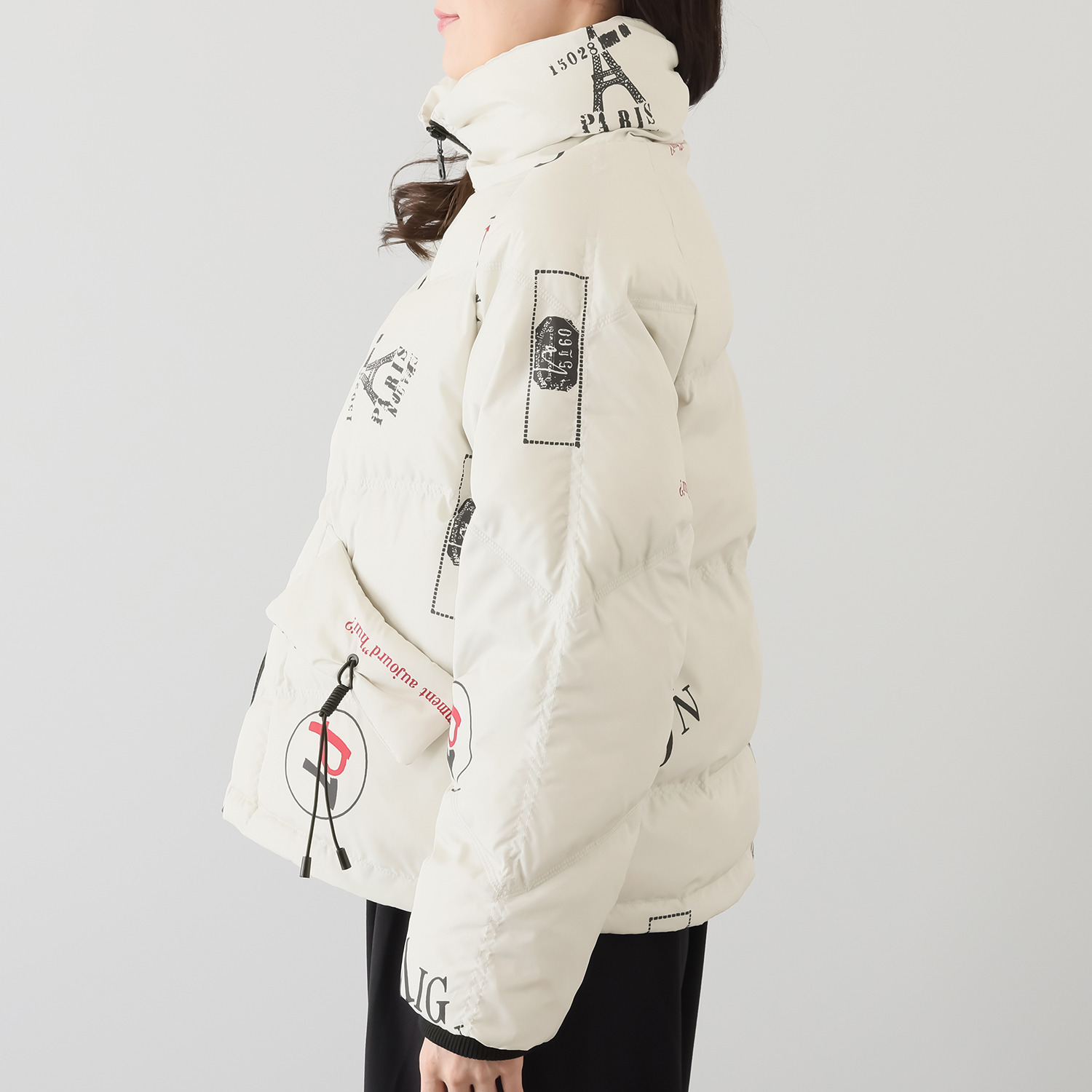 スタイル・ラヴィー ファイバーダウン ギャザー＆ ポケットタブアクセント スタンドカラー ジャケット