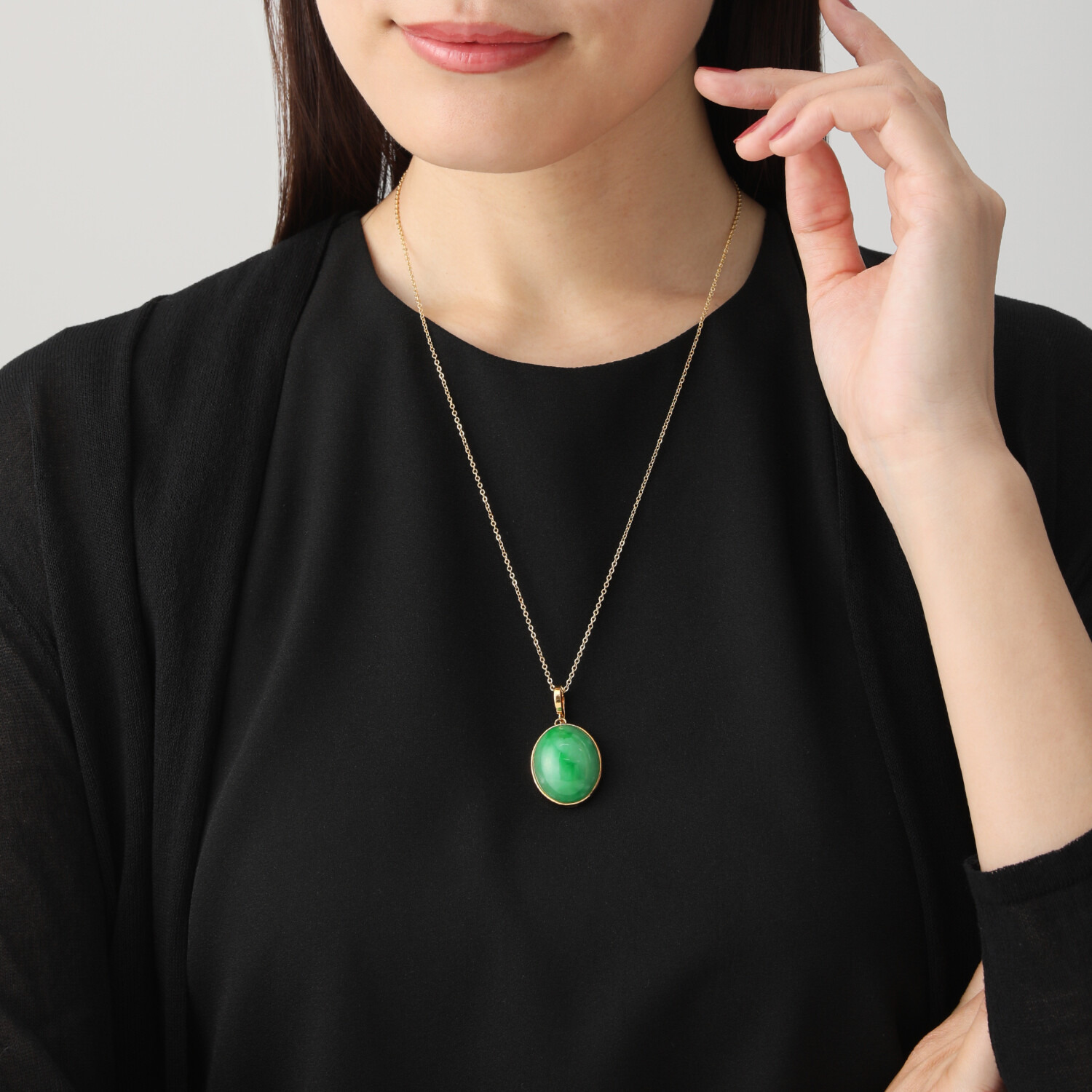 グランシフォレ 翡翠 オーバルカボション ペンダント