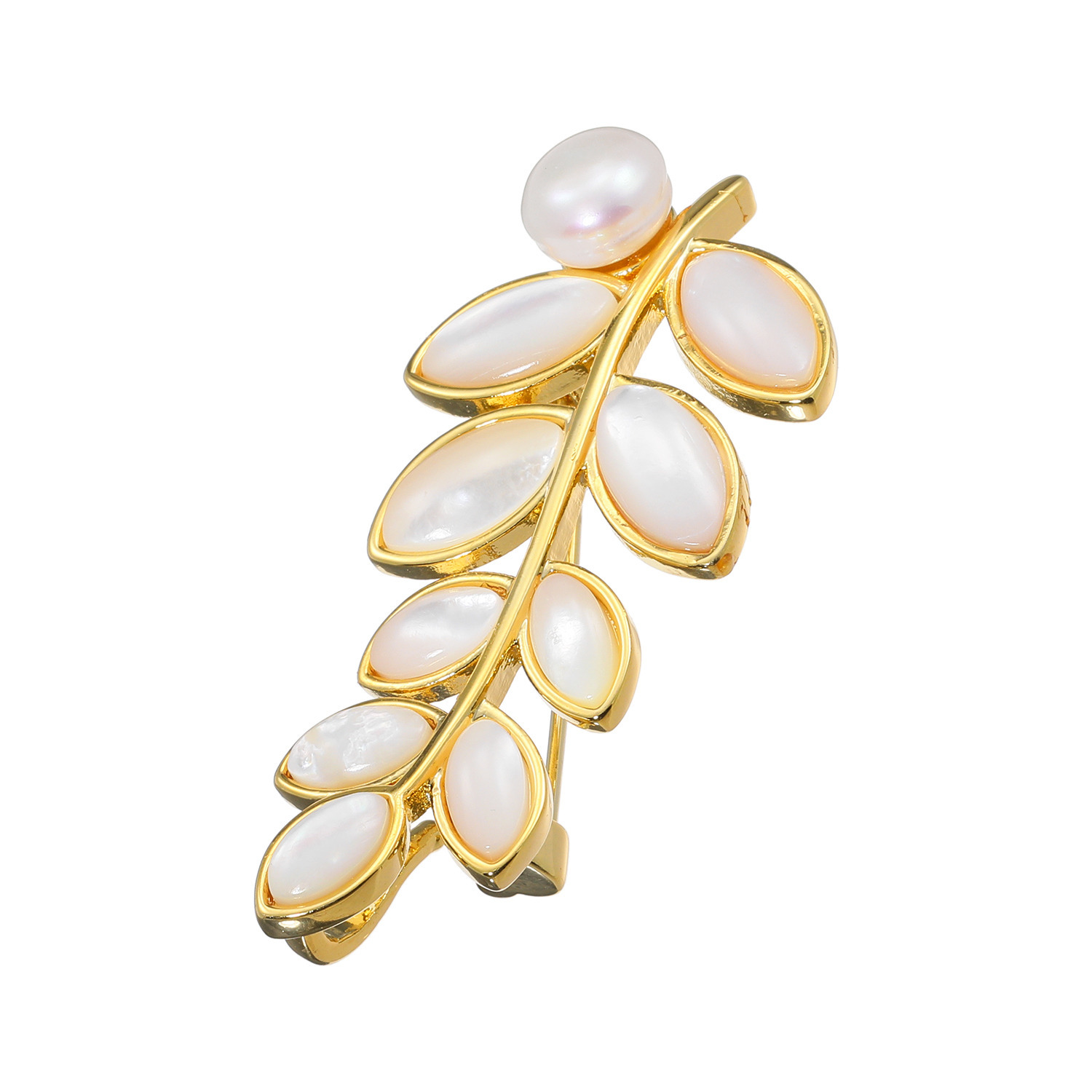 グランシフォレ 淡水パール＆ シェル リーフモティーフ ブローチ