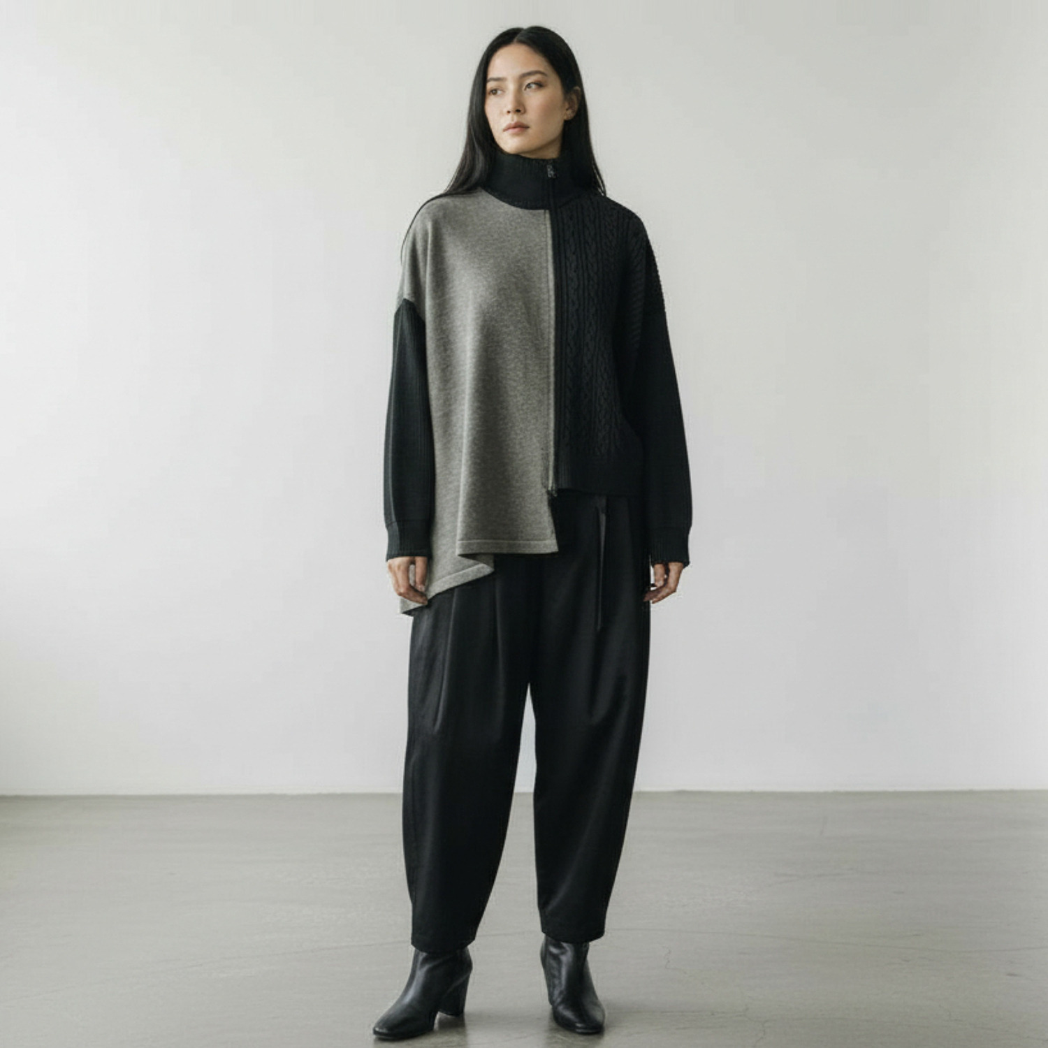 ヨウゾウカタブキ アシンメトリー ケーブルモード ニット