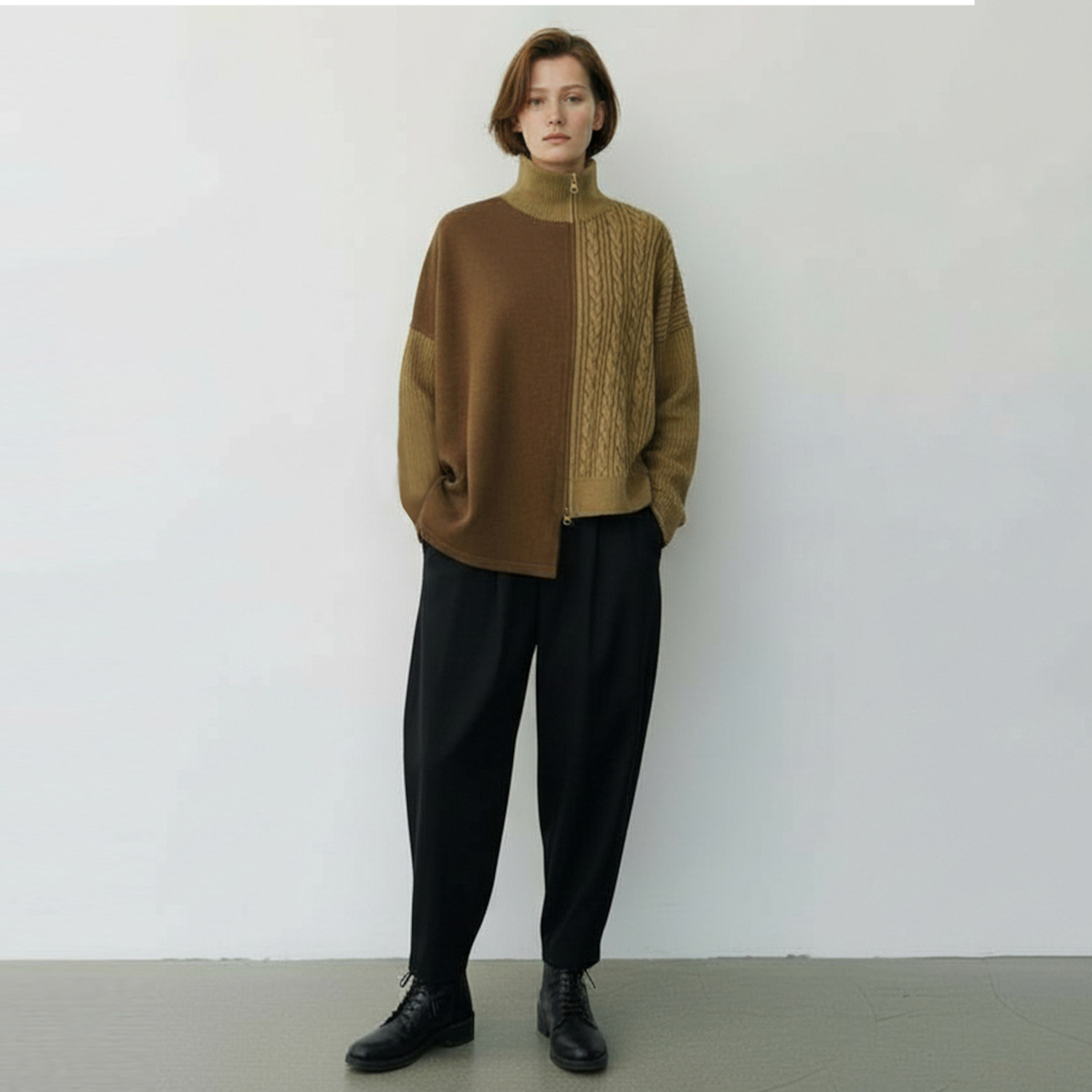 ヨウゾウカタブキ アシンメトリー ケーブルモード ニット