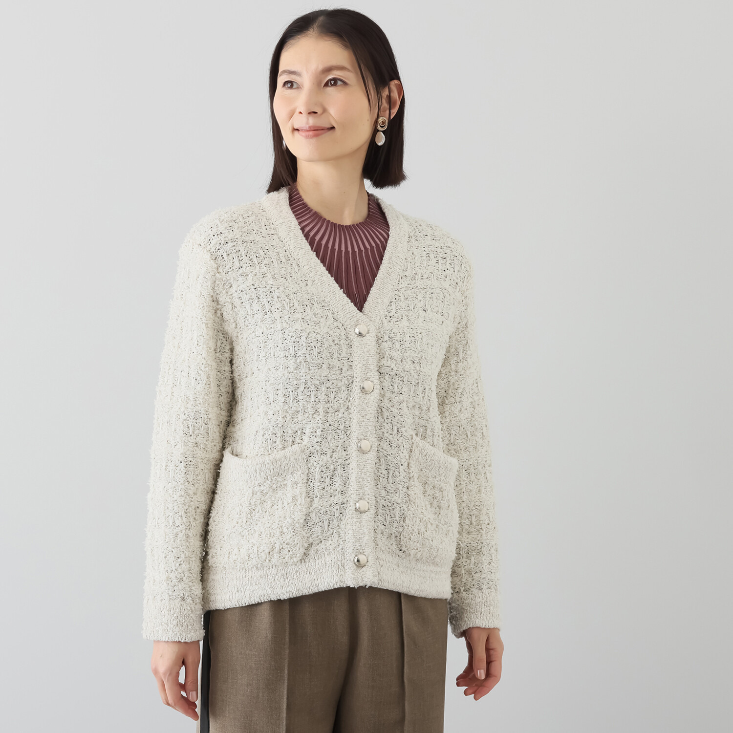 ミューリエ ジャケット見えで リッチ映え 大人のツイード ニットカーディガン